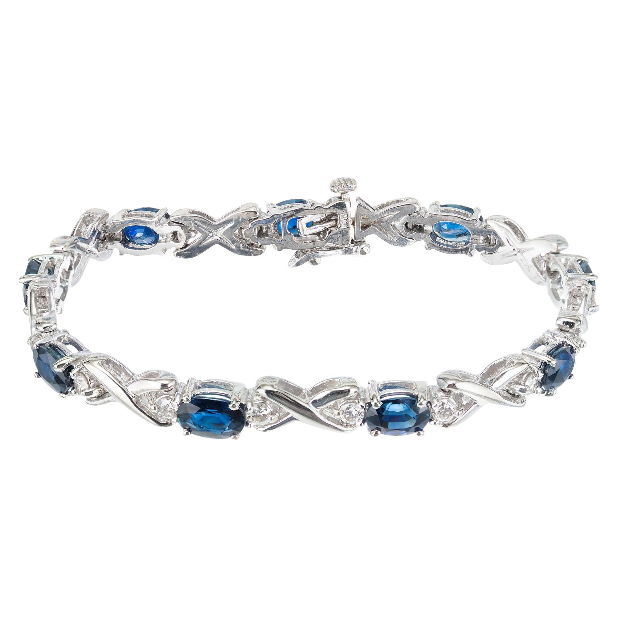 GIA Certified 7.00 Carat Blue Sapphire Diamond White Gold Bracelet