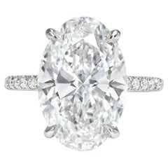 Anello solitario in oro 18 carati con diamante di forma ovale certificato GIA da 7,00 carati