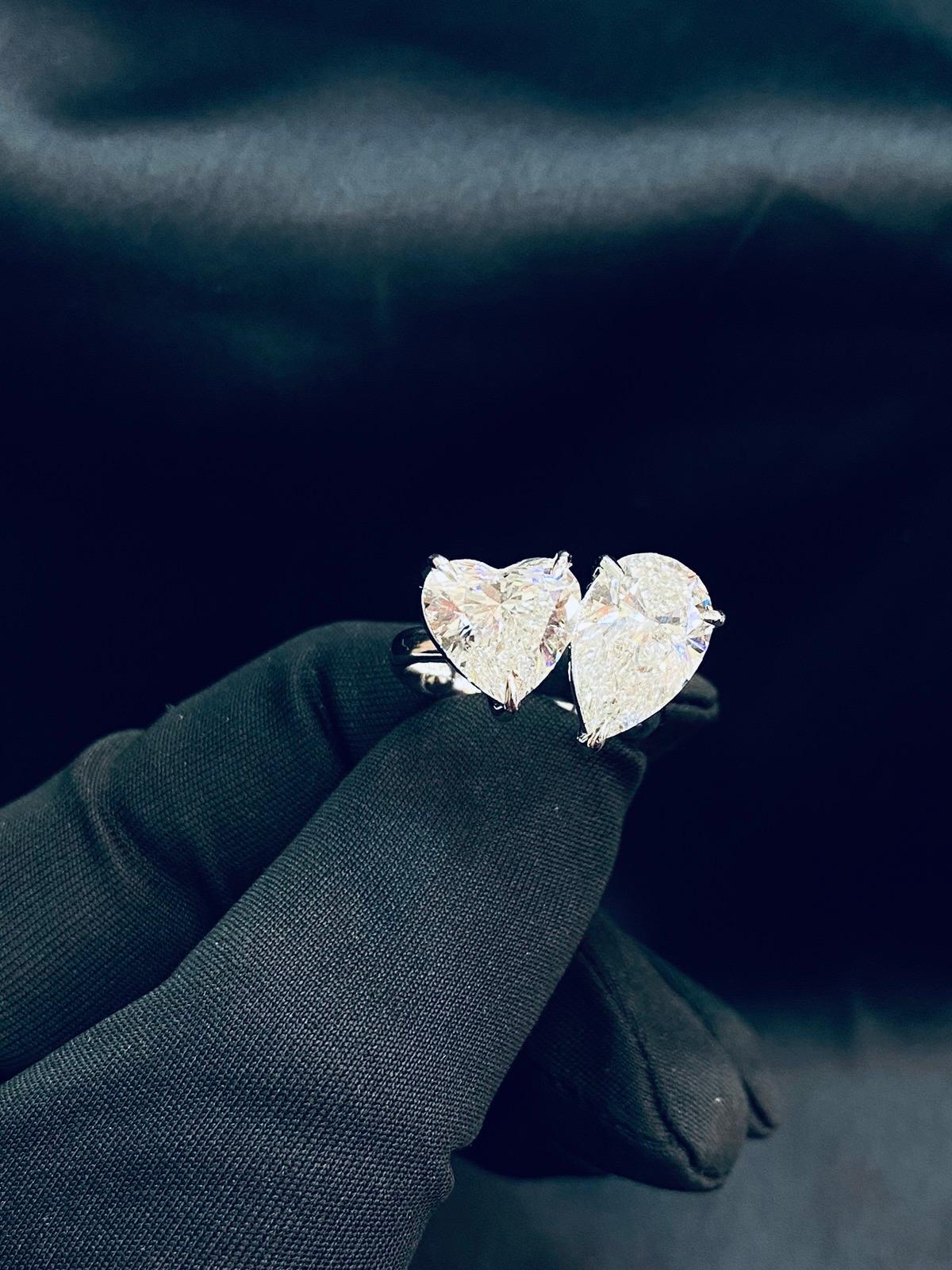 Mixed Cut GIA Certified 7.00 Carats Natural Diamonds 18K Gold  Double Solitaire Ring For Sale