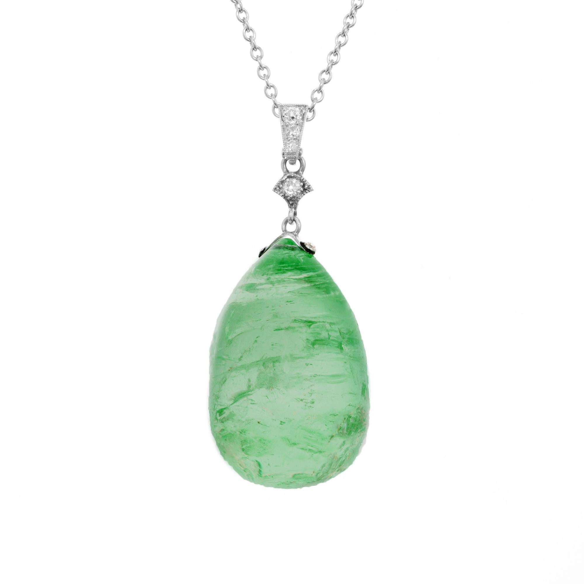 Pear Cut GIA Certified 70.00 Carat Tear Drop Emerald Diamond Platinum Pendant Necklace For Sale