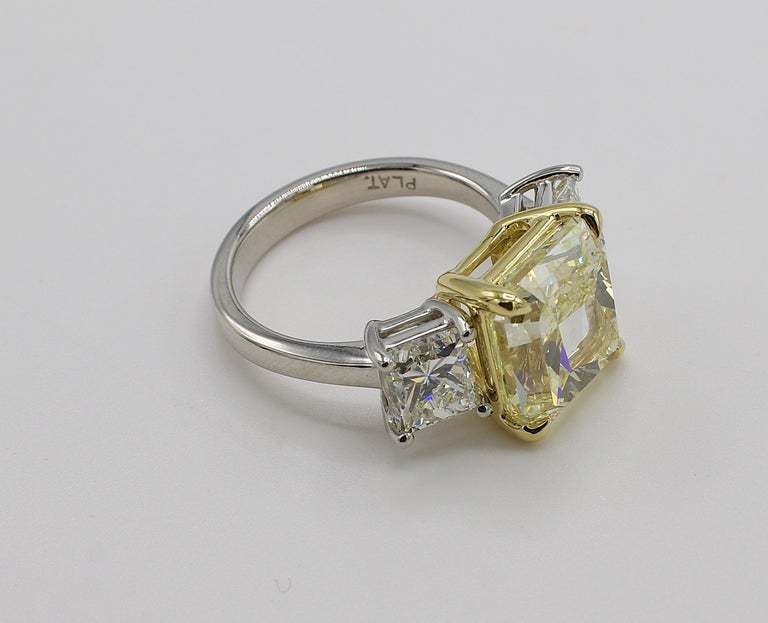 Women's GIA Certified 7.01 Carat Light Yellow Platinum Diamond 3-Stone Engagement Ring