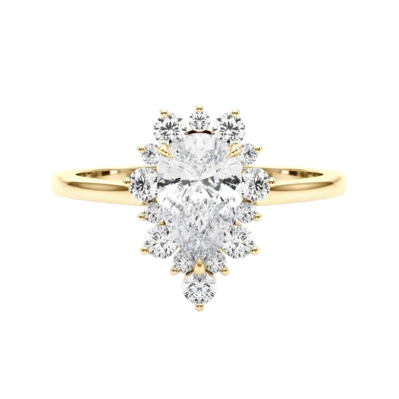Bague à diamant en or jaune 18 carats certifiée GIA de 7,01 carats en forme de halo de poire en vente
