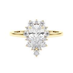 Bague à diamant en or jaune 18 carats certifiée GIA de 7,01 carats en forme de halo de poire