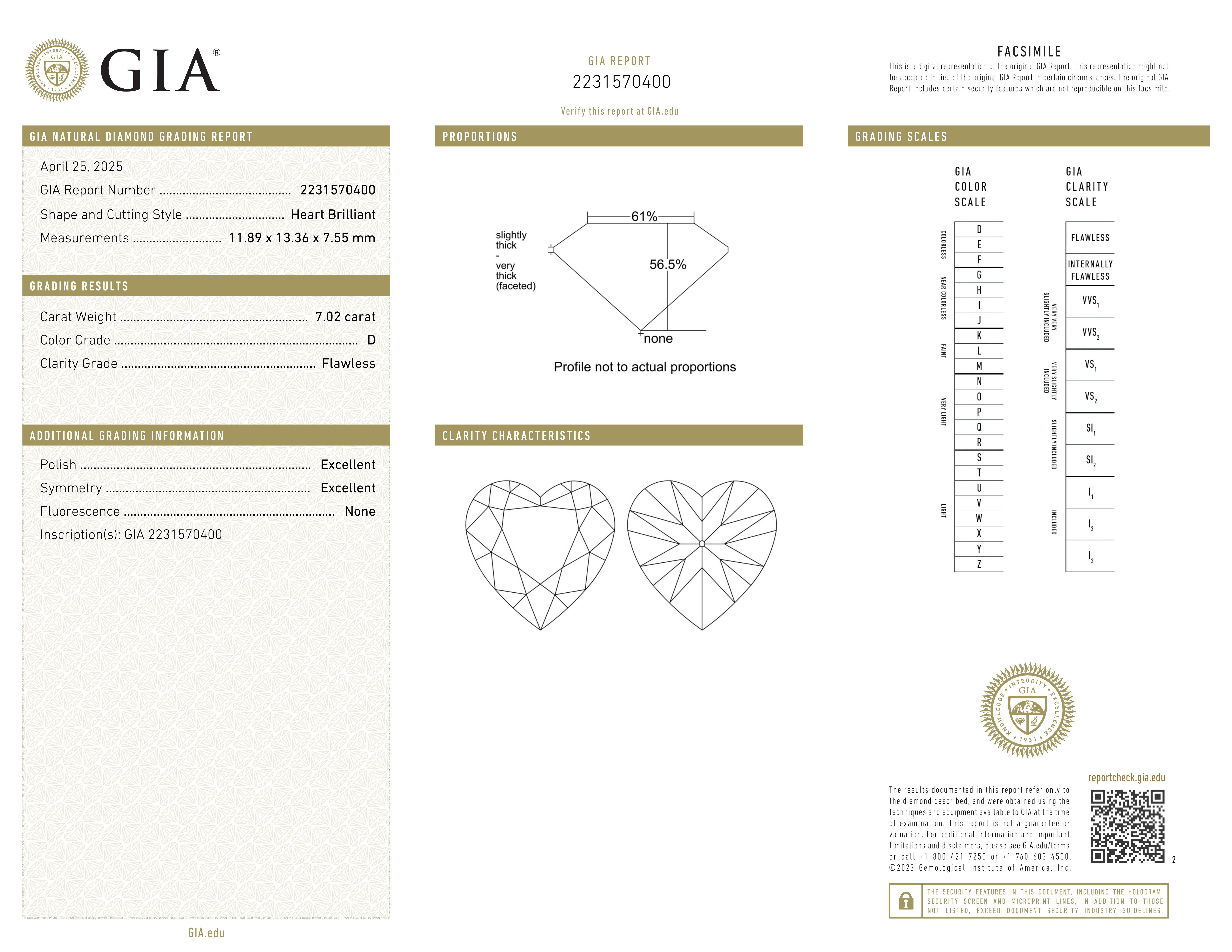 Heart Cut GIA Certified 7.02 Carat D Color Flawless Heart Brilliant Diamond Platinum For Sale