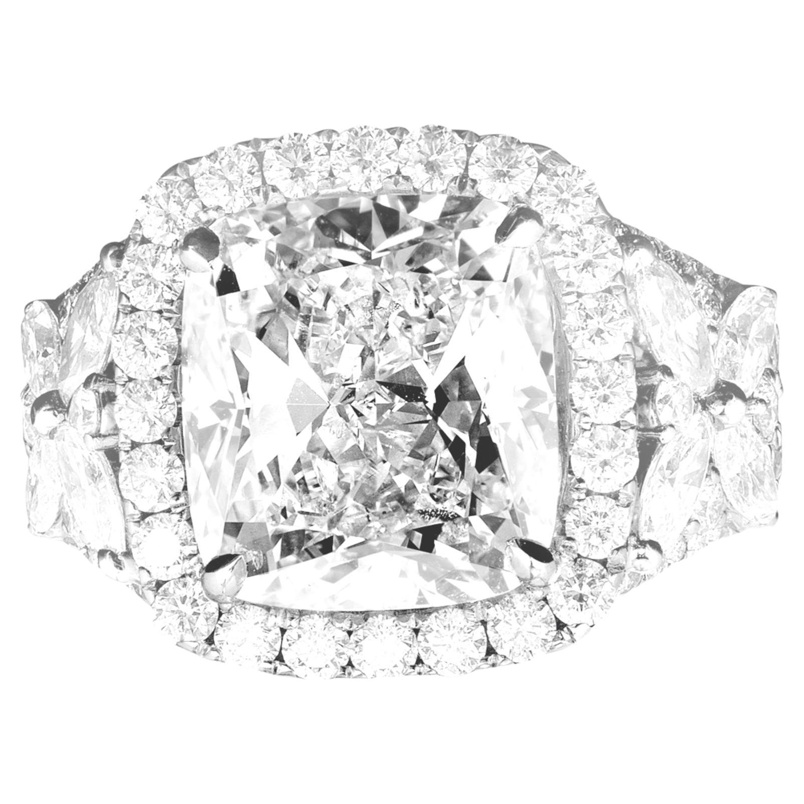 Cushion Cut GIA Certified 7.02 Carat Emerald Cut Diamond 18k Engagement Ring For Sale