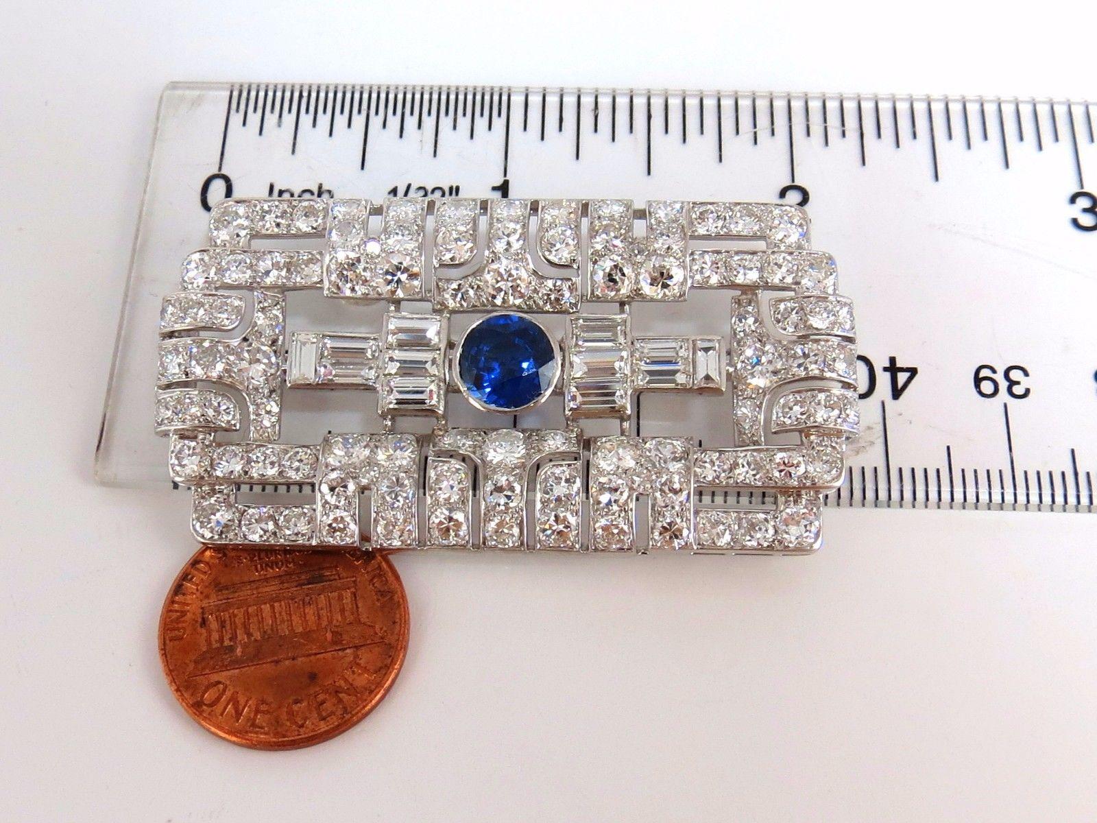 Art Deco Style Epic

Handmade Rectangular Brooch

Sapphire GIA Certified:

2.02ct. Natural (heated)

Round Brilliant cut

Clean clarity & Transparent.

7.53 - 7.69 X 4.49mm

#2175412993



5.00ct. diamonds 

Rounds & Baguettes

Full cut brilliants