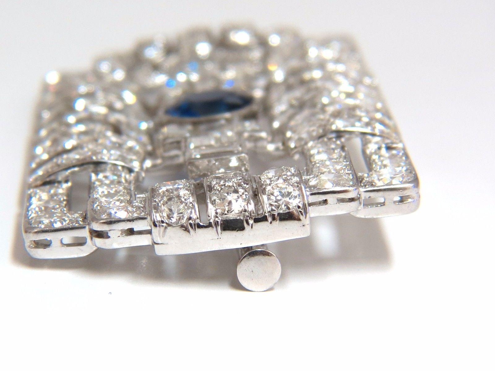 Round Cut GIA Certified 7.02 Carat Round Sapphire Diamond Platinum Brooch Art Deco Style
