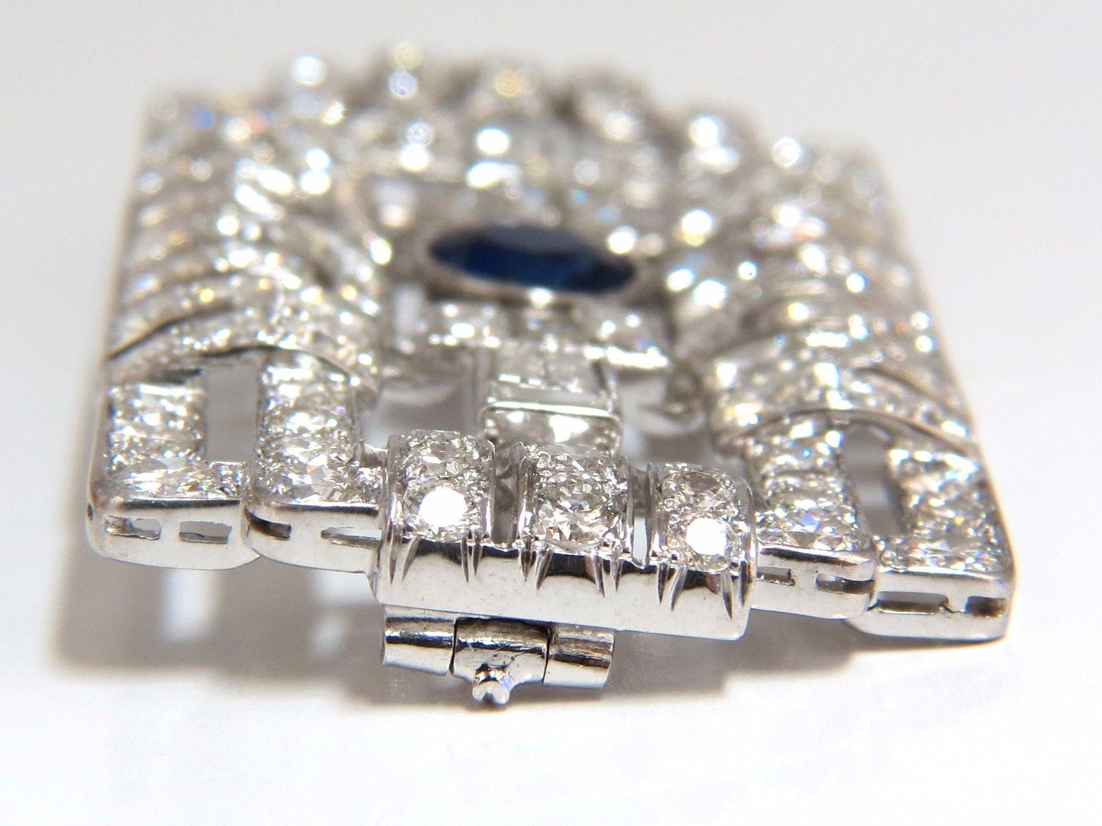 GIA Certified 7.02 Carat Round Sapphire Diamond Platinum Brooch Art Deco Style In Excellent Condition In New York, NY