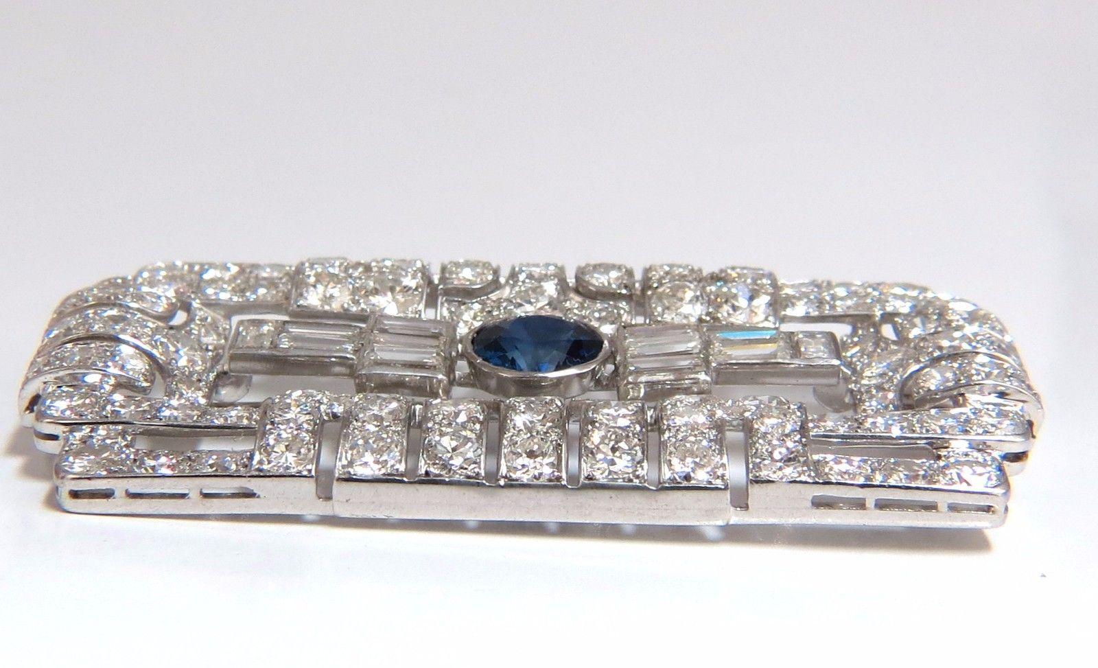 Women's or Men's GIA Certified 7.02 Carat Round Sapphire Diamond Platinum Brooch Art Deco Style