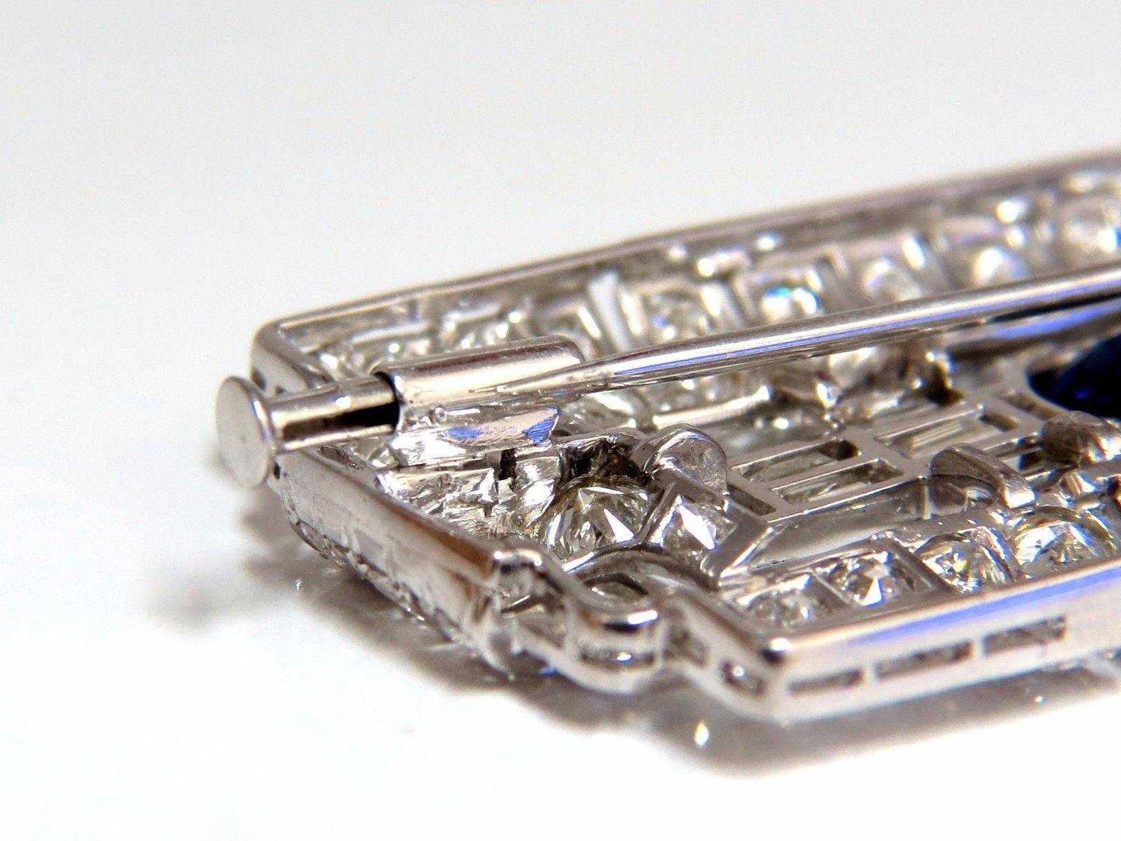 GIA Certified 7.02 Carat Round Sapphire Diamond Platinum Brooch Art Deco Style 1