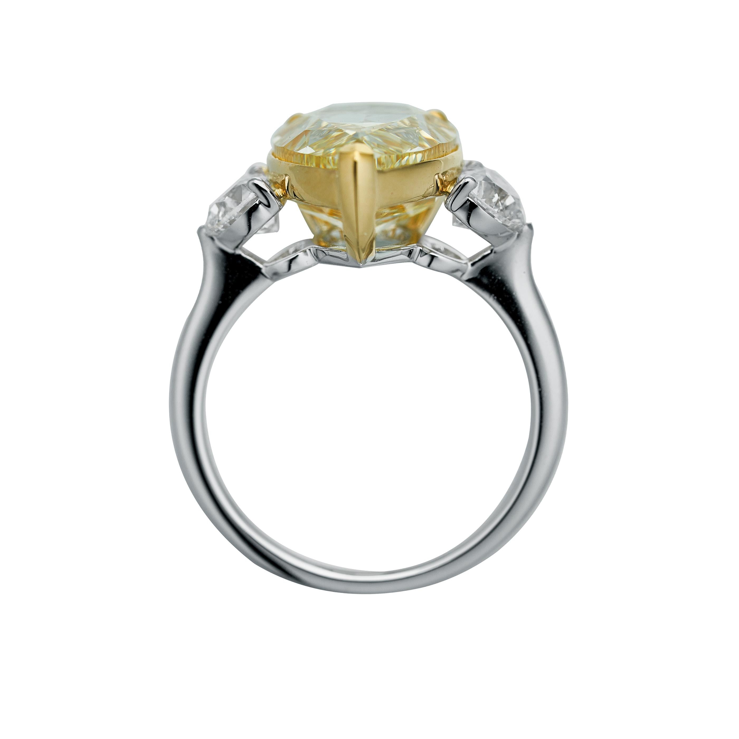 Pear Cut GIA Certified, 7.02ct Natural Fancy Yellow Pear Shape Diamond Ring in 18KT  For Sale