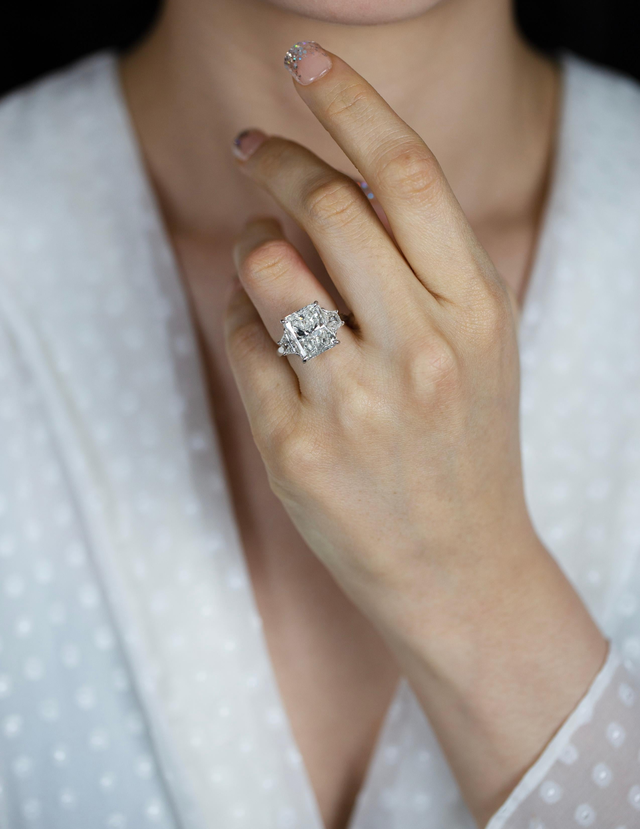 Women's Roman Malakov 7.03 Carat Radiant Cut Diamond Three-Stone Engagement Ring For Sale