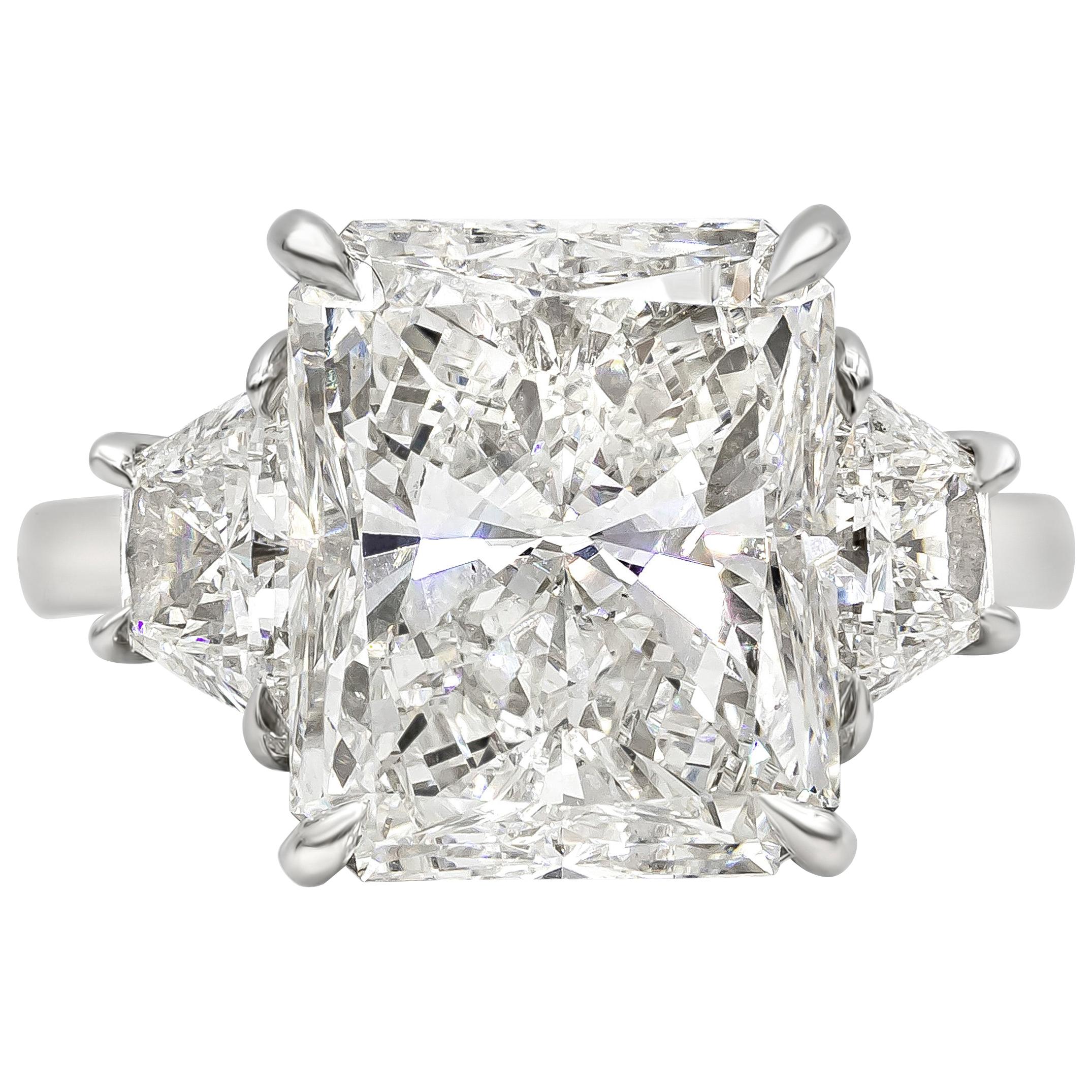 GIA Certified 7.03 Carat Radiant Cut Diamond Three-Stone Engagement Ring