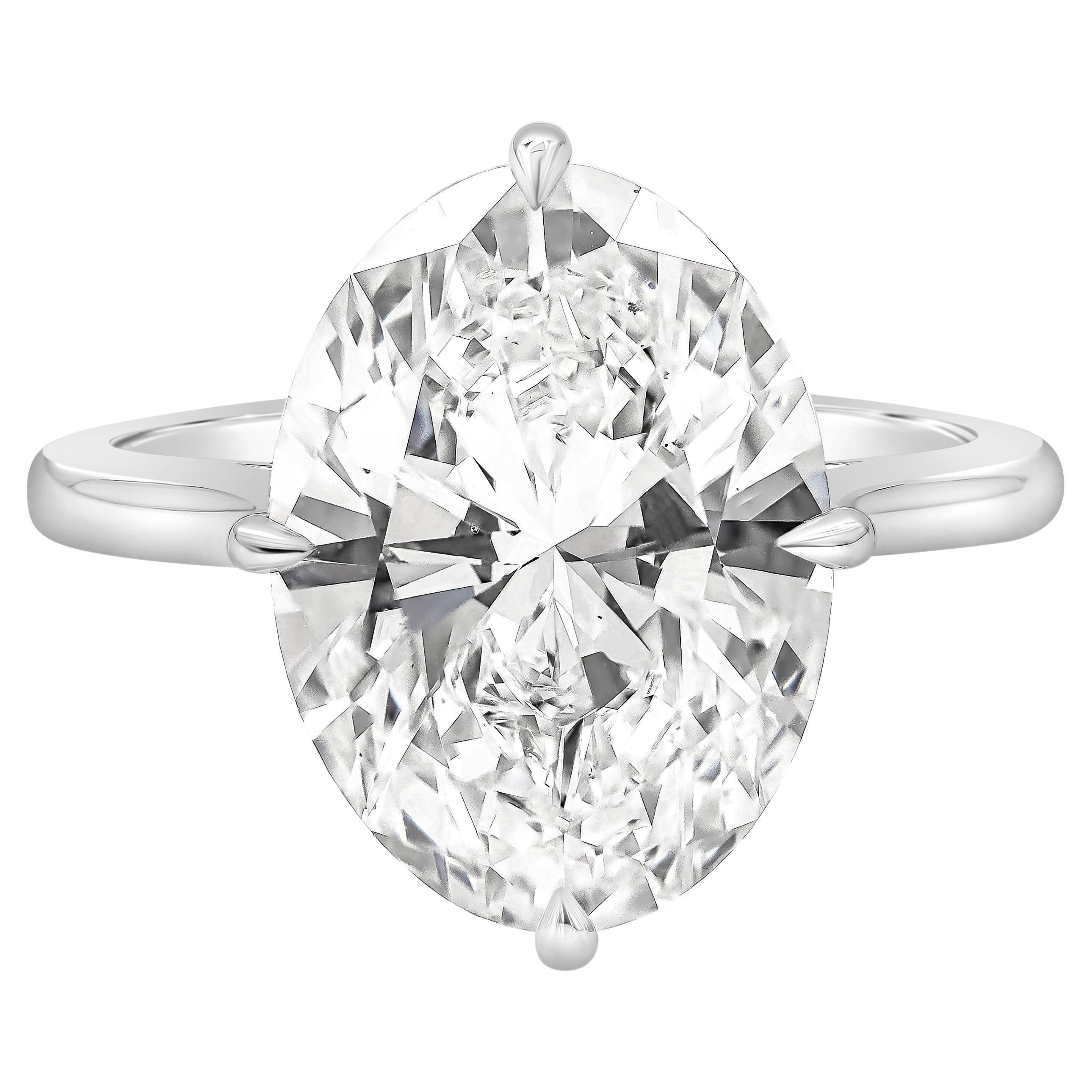 Bague de fiançailles solitaire en diamant de taille ovale certifié GIA de 7.04 carats au total