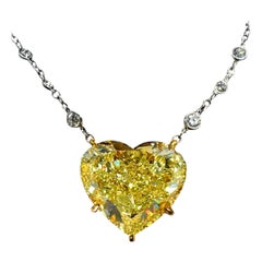 GIA Certified 7.06 Carat Fancy Yellow Heart-Shaped Diamond Necklace