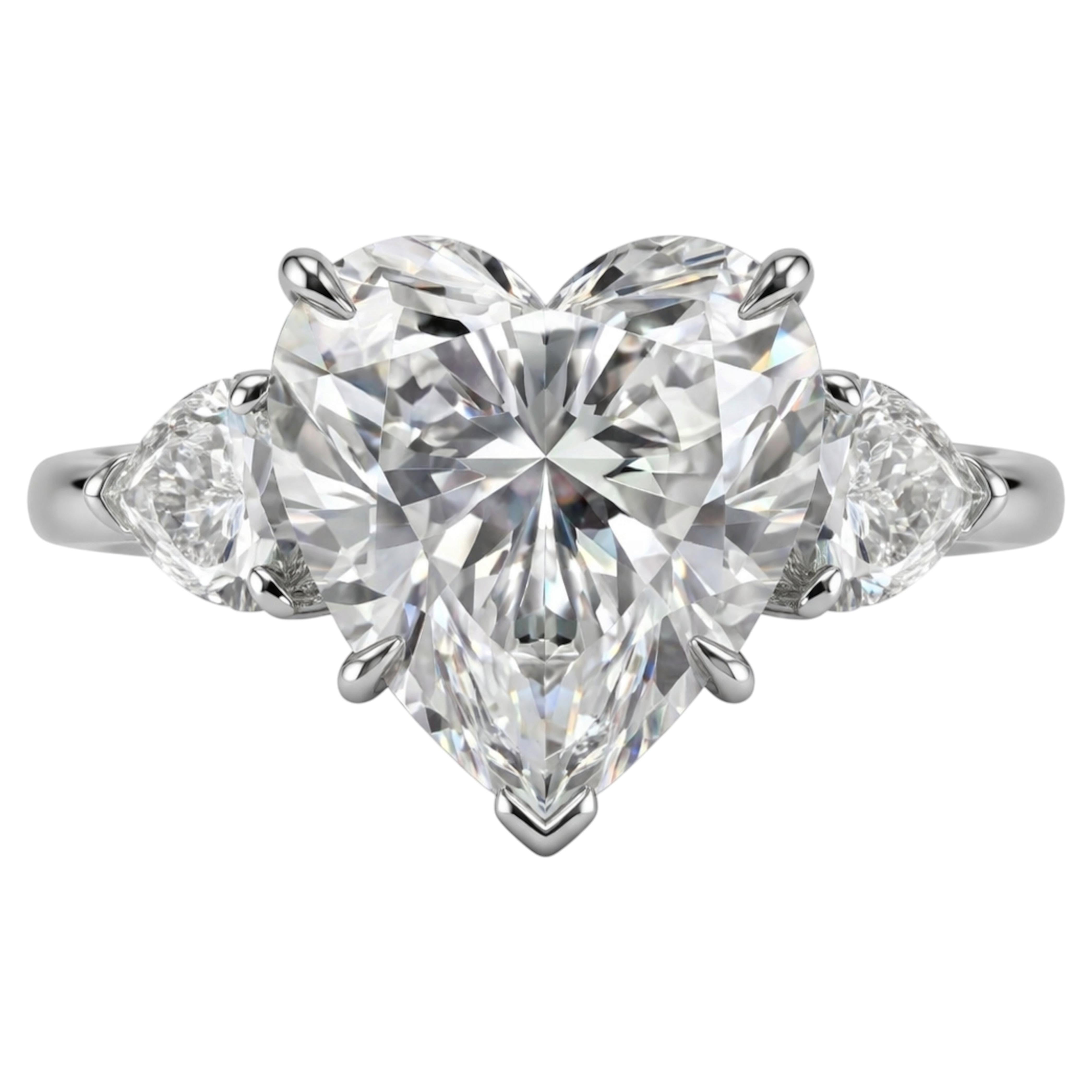 GIA Certified 7.06 Carat Heart Shape Diamond Three-Stone Ring