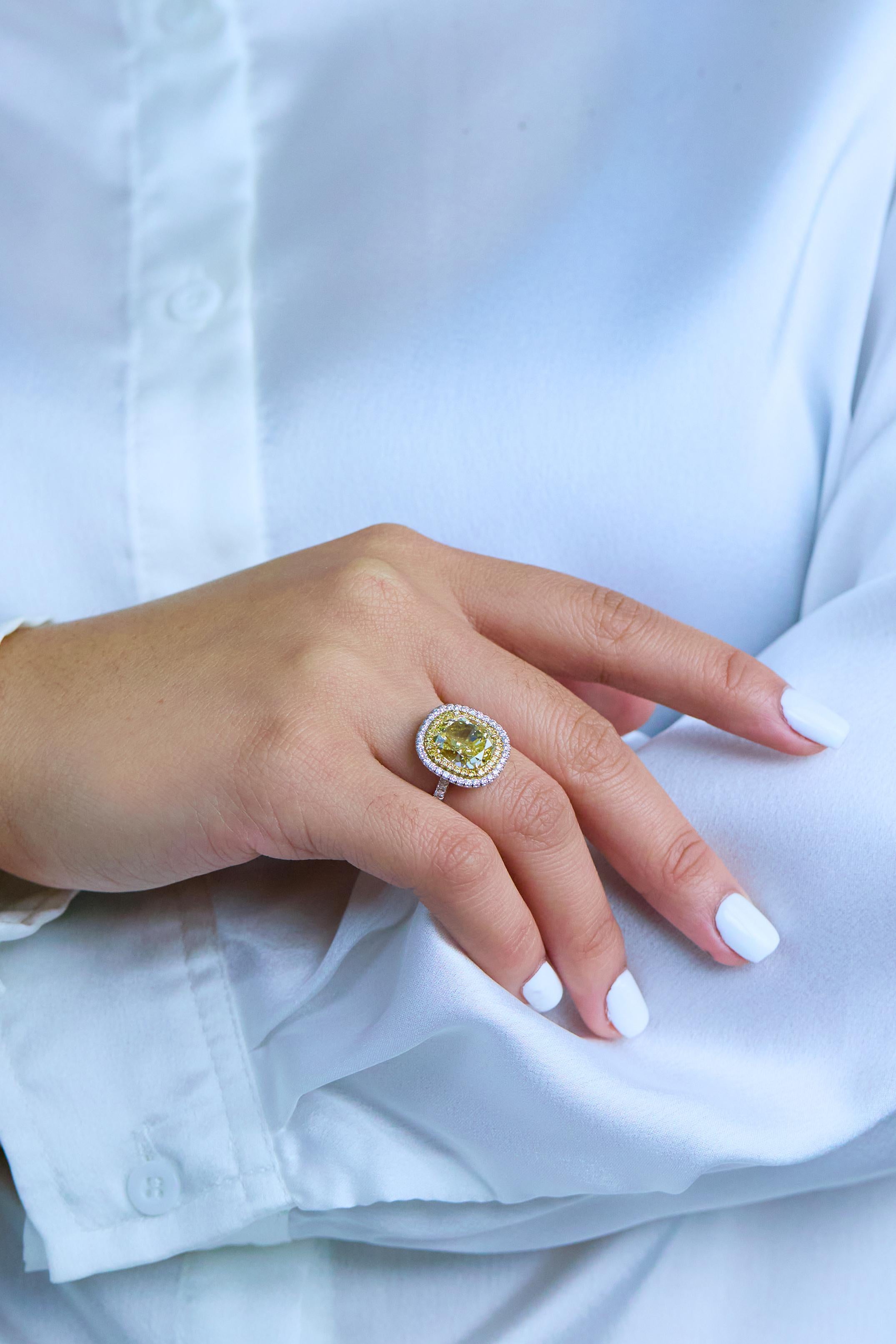 yellow diamond double halo ring