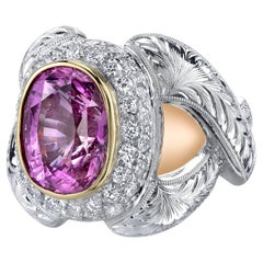 GIA Certified 7.08 Carat Pink Sapphire and Diamond Cocktail Ring in 18k Gold
