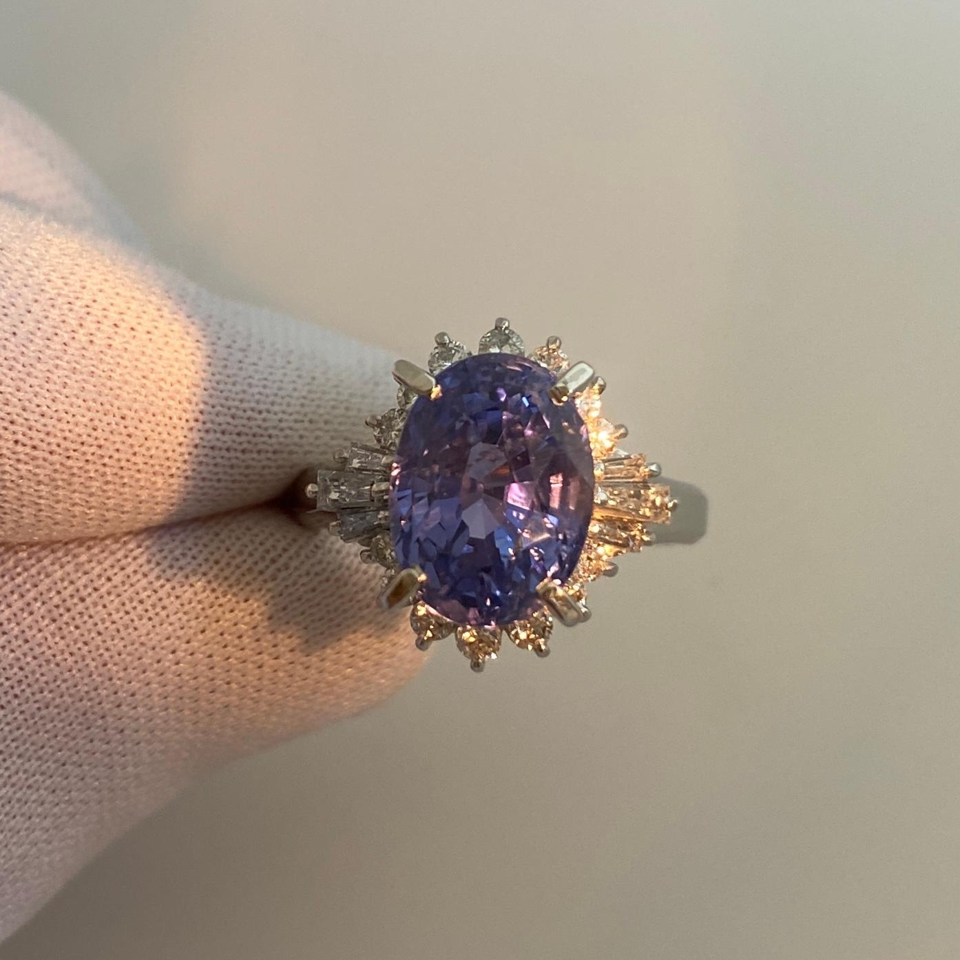 GIA Certified 7.08 Carat Untreated Color Change Sapphire & Diamond Cocktail Ring 9