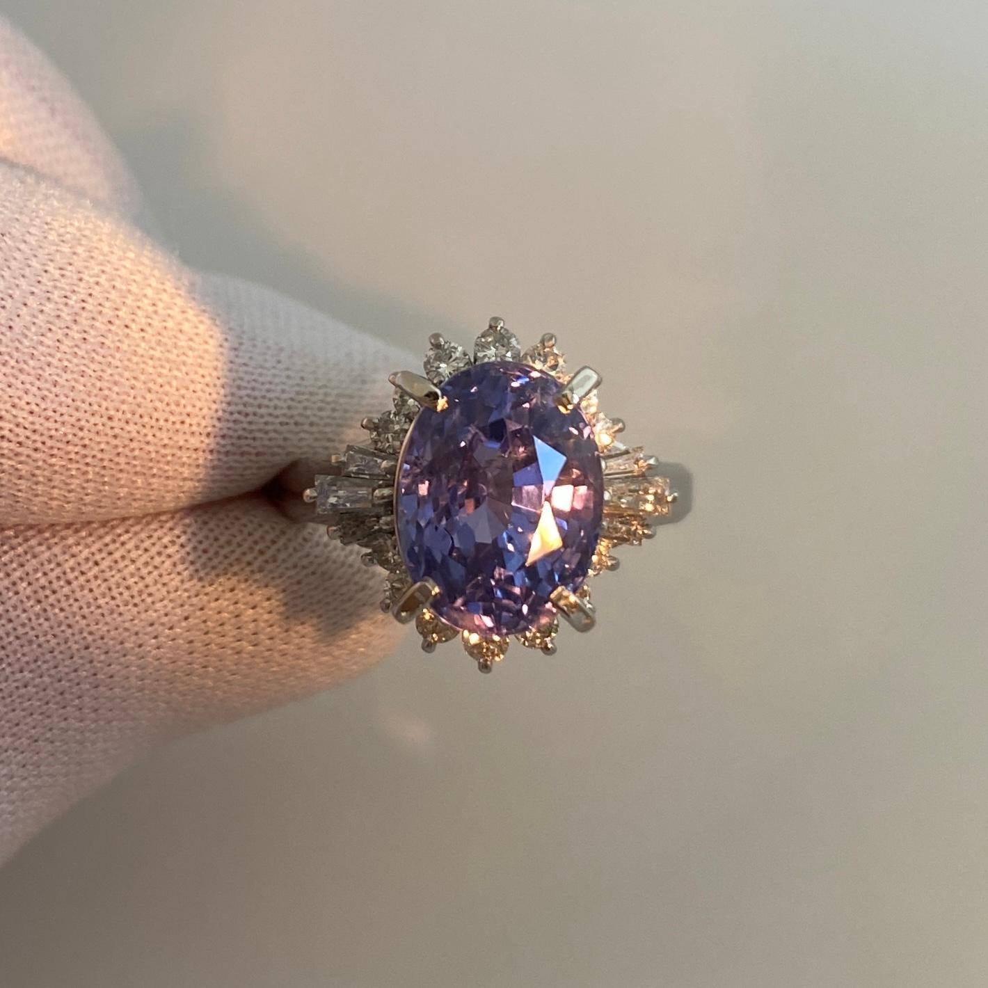 Oval Cut GIA Certified 7.08 Carat Untreated Color Change Sapphire & Diamond Cocktail Ring For Sale
