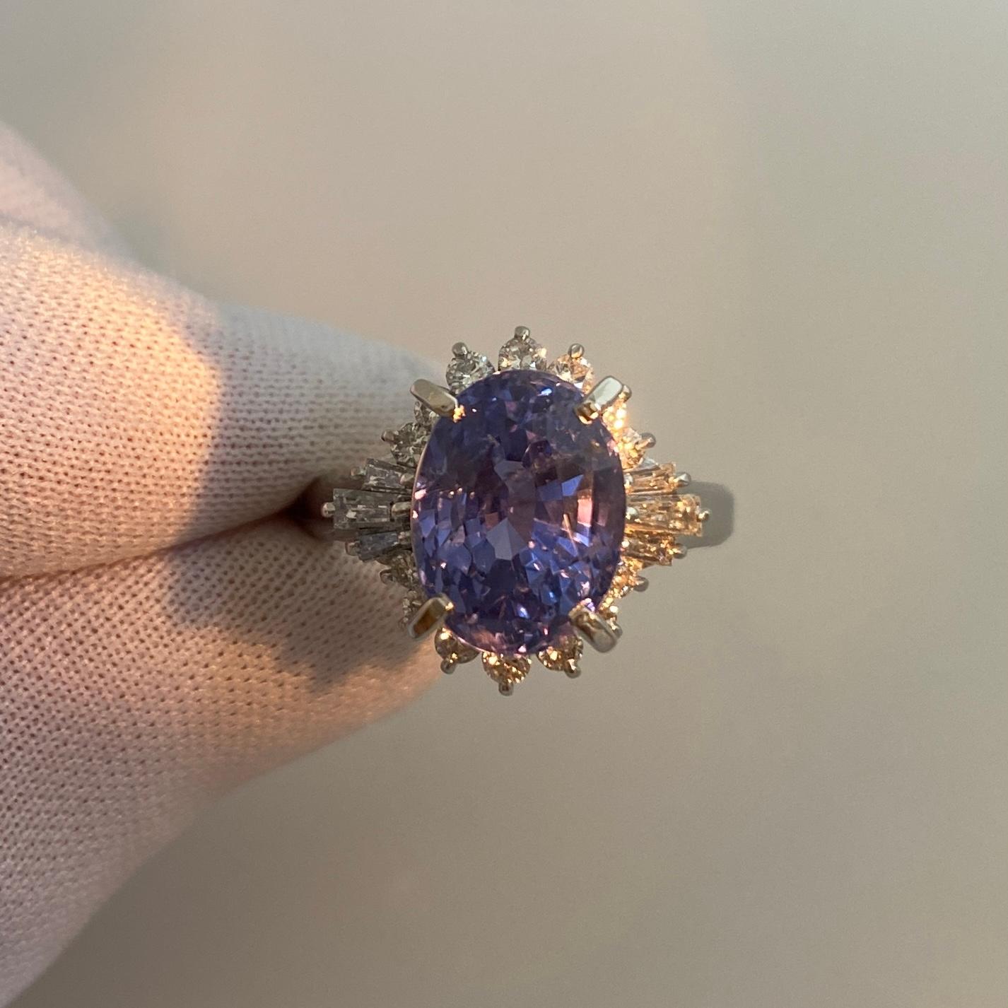 GIA Certified 7.08 Carat Untreated Color Change Sapphire & Diamond Cocktail Ring For Sale 3
