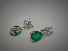 GIA Certified 5.86 CT and 7.08 CT Columbian Emerald Cluster Earrings