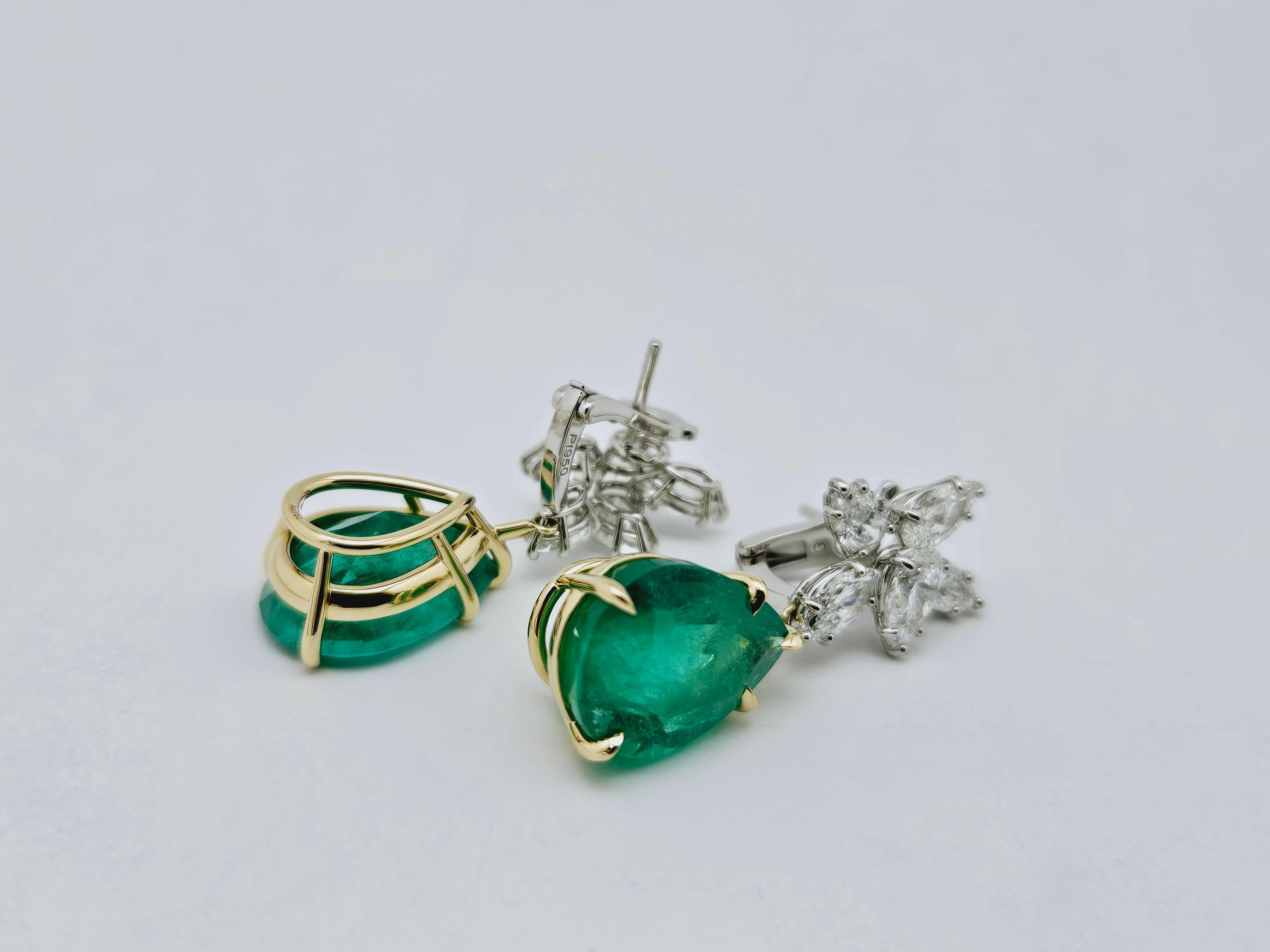 Taille poire Boucles d'oreilles en grappe d'émeraudes de Colombie certifiées GIA 5,86 carats et 7,08 carats en vente