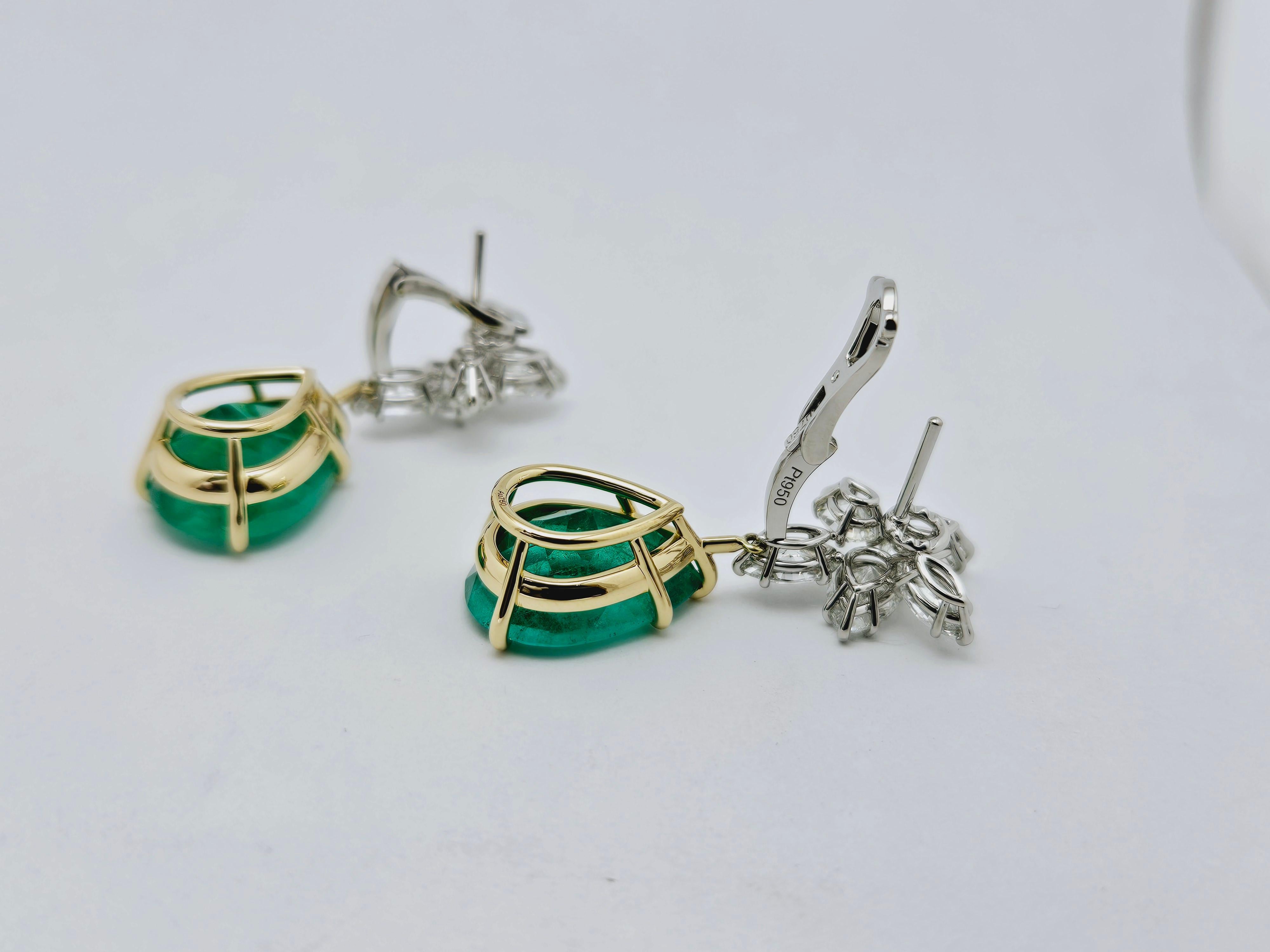 Boucles d'oreilles en grappe d'émeraudes de Colombie certifiées GIA 5,86 carats et 7,08 carats en vente 1