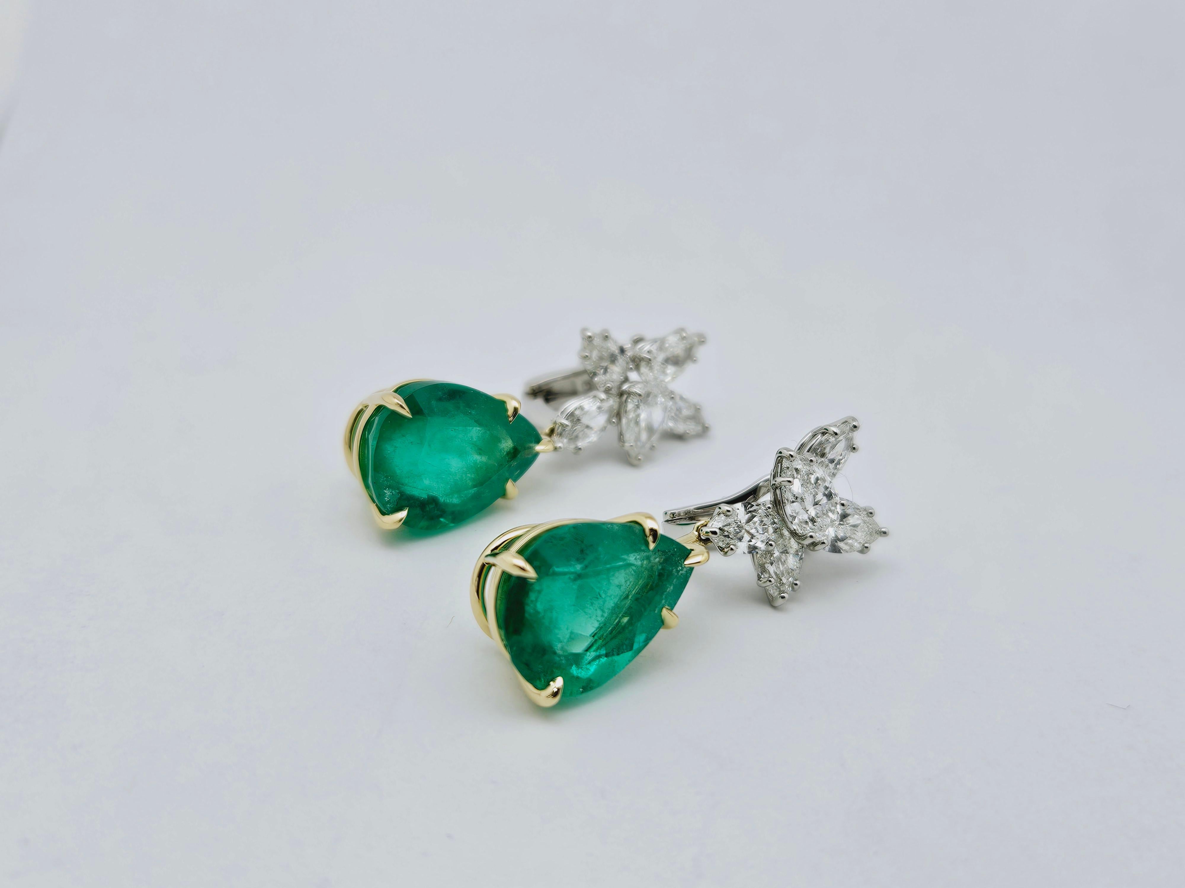 Boucles d'oreilles en grappe d'émeraudes de Colombie certifiées GIA 5,86 carats et 7,08 carats en vente 2