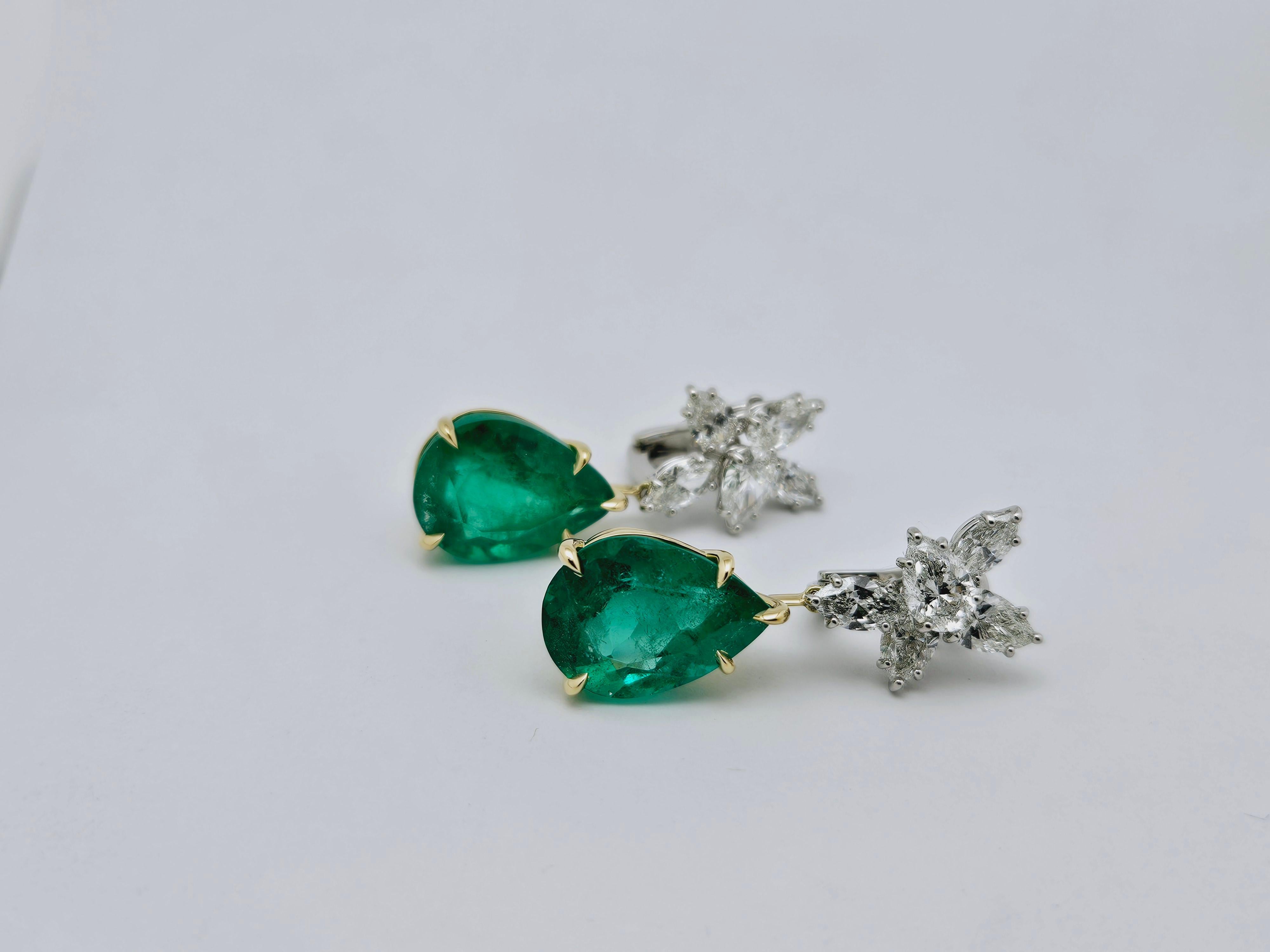 Boucles d'oreilles en grappe d'émeraudes de Colombie certifiées GIA 5,86 carats et 7,08 carats en vente 3