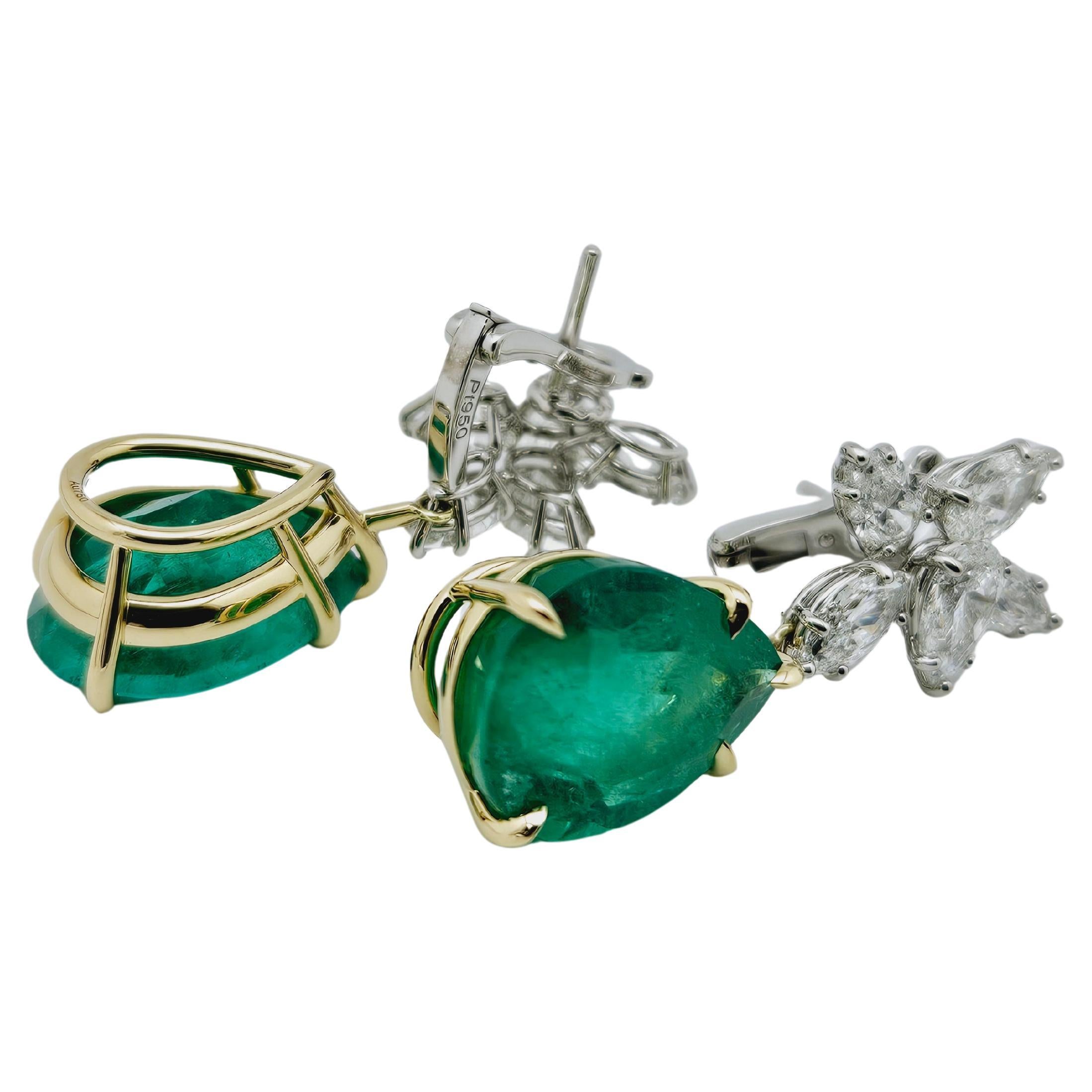 GIA Certified 5.86 CT and 7.08 CT Columbian Emerald Cluster Earrings