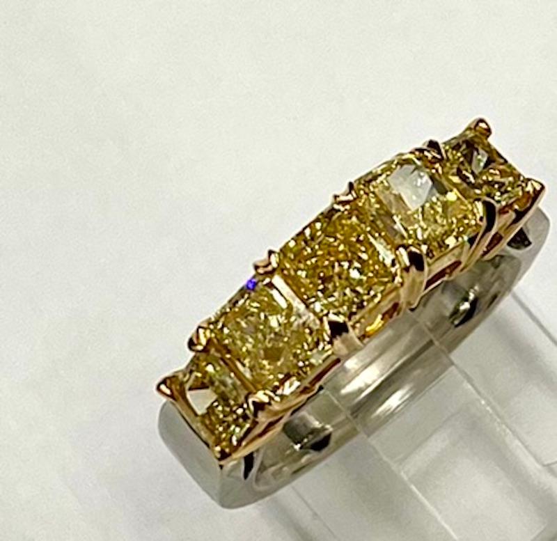 Contemporary GIA Certified .70CT Fancy Intense Yellow-VS1 5 Stone Band For Sale