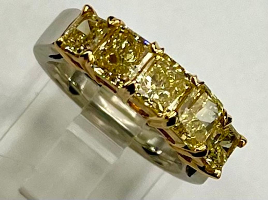 GIA Certified .70CT Fancy Intense Yellow-VS1 5 Stone Band In New Condition For Sale In San Diego, CA