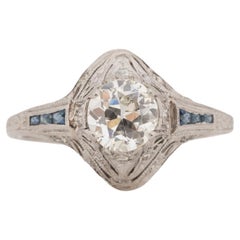 Bague de fiançailles Art déco en platine avec diamants de 0,71 carat certifiés GIA