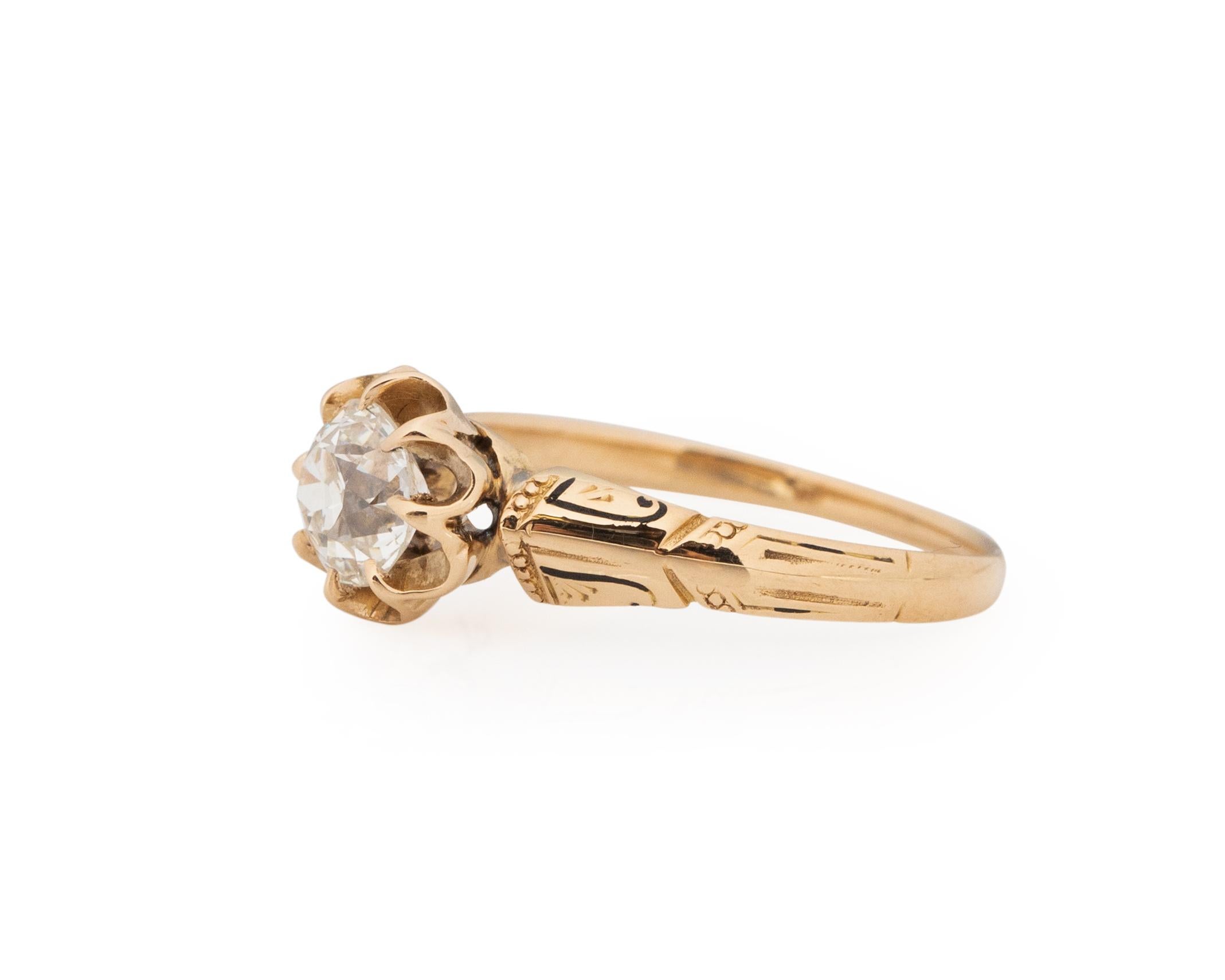 Édouardien Bague de fiançailles en or jaune 18 carats avec diamant édouardien de 0,71 carat certifié par le GIA en vente