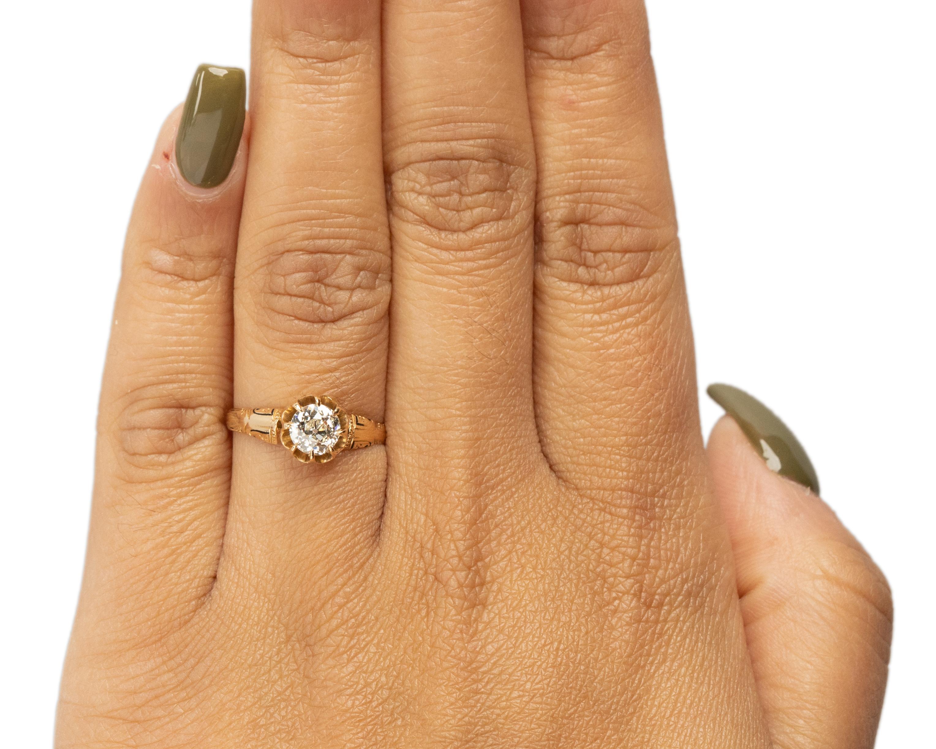 Taille vieille Europe Bague de fiançailles en or jaune 18 carats avec diamant édouardien de 0,71 carat certifié par le GIA en vente