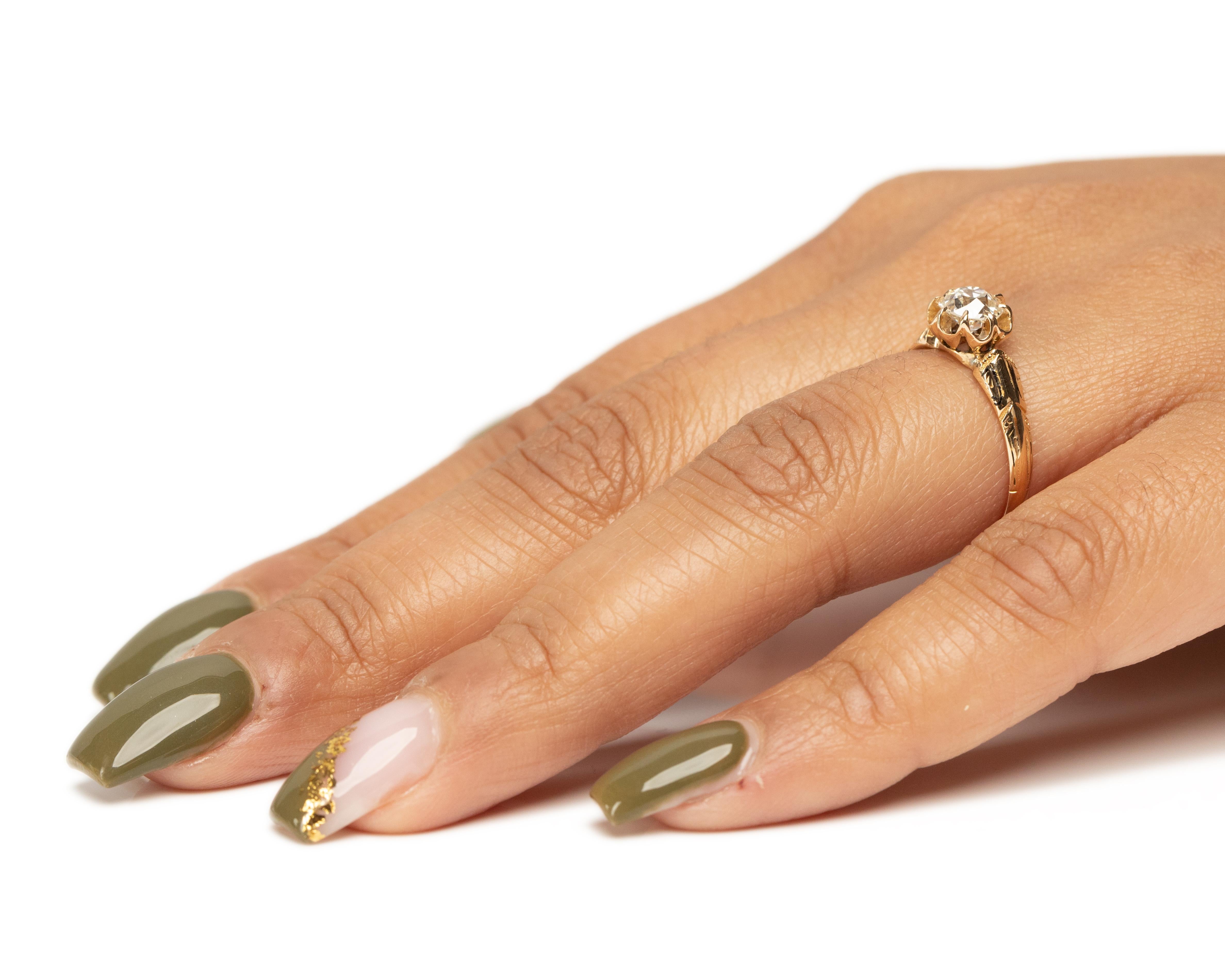 Bague de fiançailles en or jaune 18 carats avec diamant édouardien de 0,71 carat certifié par le GIA Pour femmes en vente