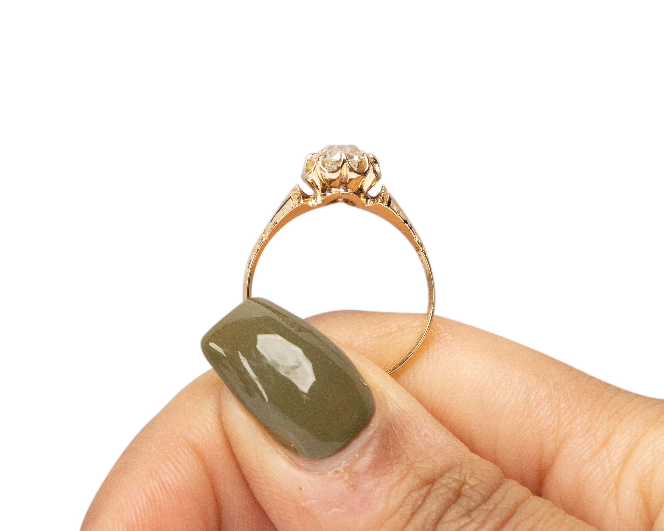 Bague de fiançailles en or jaune 18 carats avec diamant édouardien de 0,71 carat certifié par le GIA en vente 1