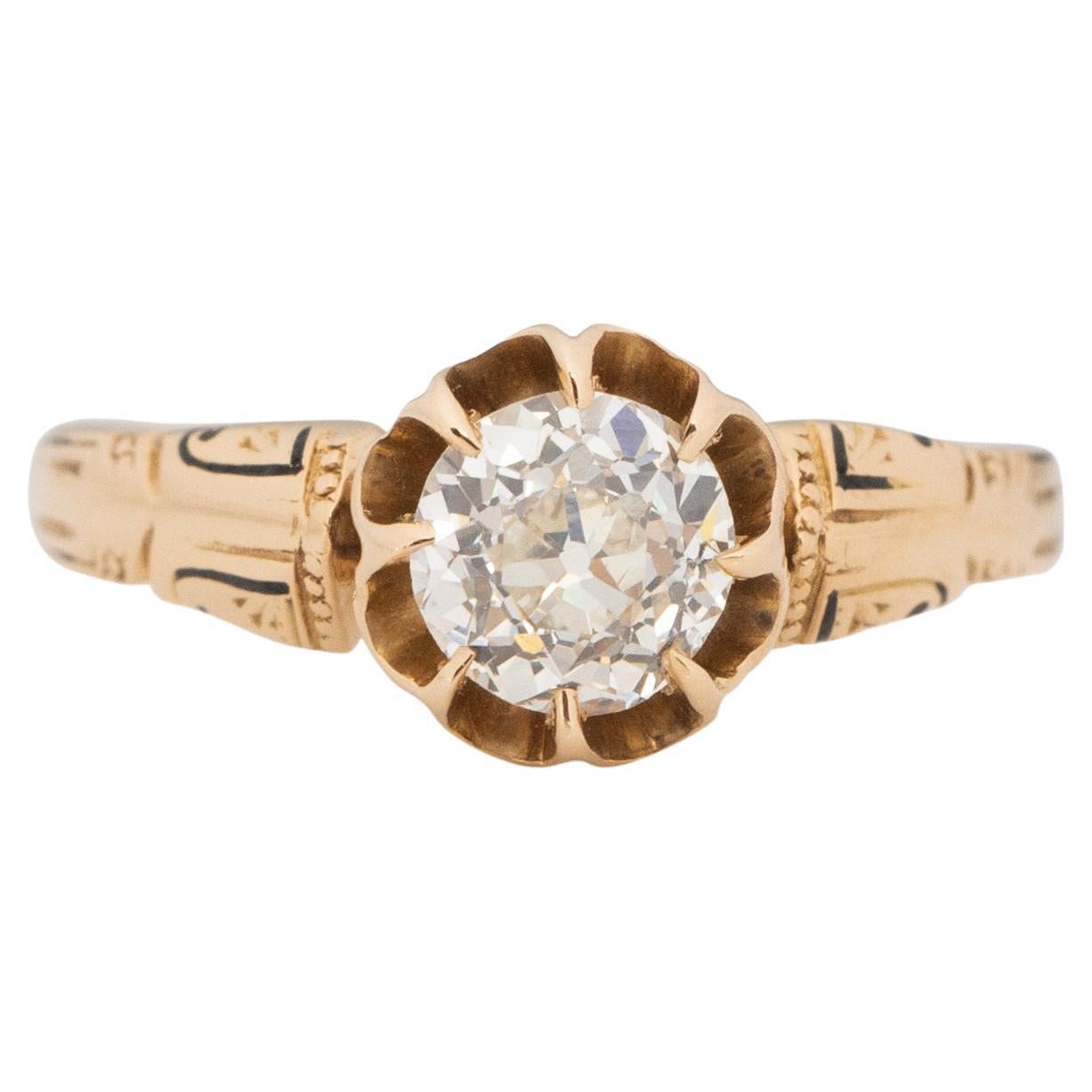 Bague de fiançailles en or jaune 18 carats avec diamant édouardien de 0,71 carat certifié par le GIA