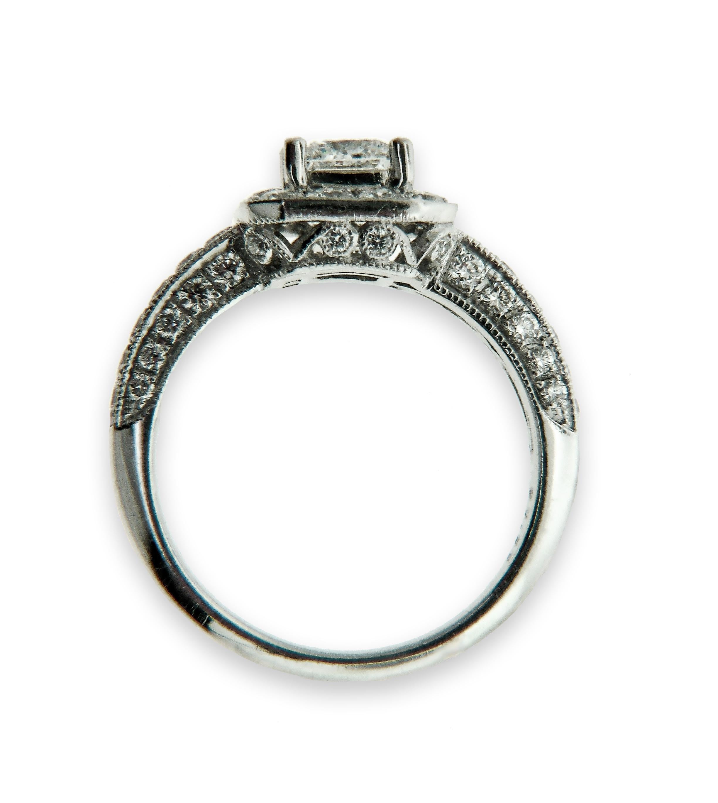 Contemporary GIA Certified .71 Carat Princess Cut Diamond Platinum Engagement Ring For Sale