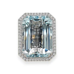 GIA Certified 71.06 Aquamarine Round Diamond White Gold Ring