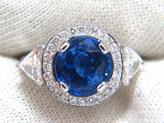 GIA Certified 7.10ct Natural No Heat Sapphire Diamond Ring Trilliants Unheated
