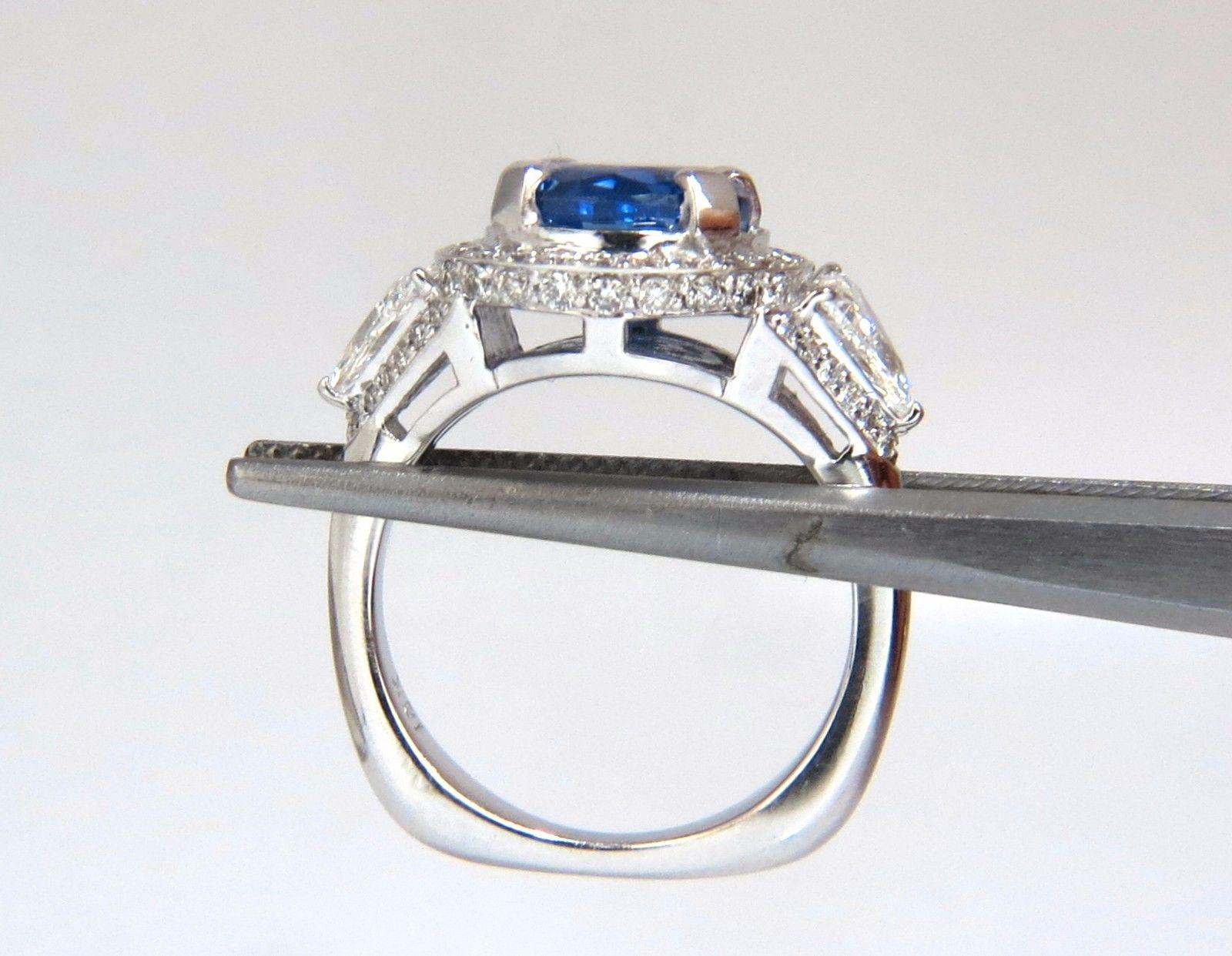 GIA Certified 7.10ct Natural No Heat Sapphire Diamond Ring Trilliants Unheated In New Condition For Sale In New York, NY