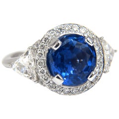 GIA Certified 7.10ct Natural No Heat Sapphire Diamond Ring Trilliants Unheated