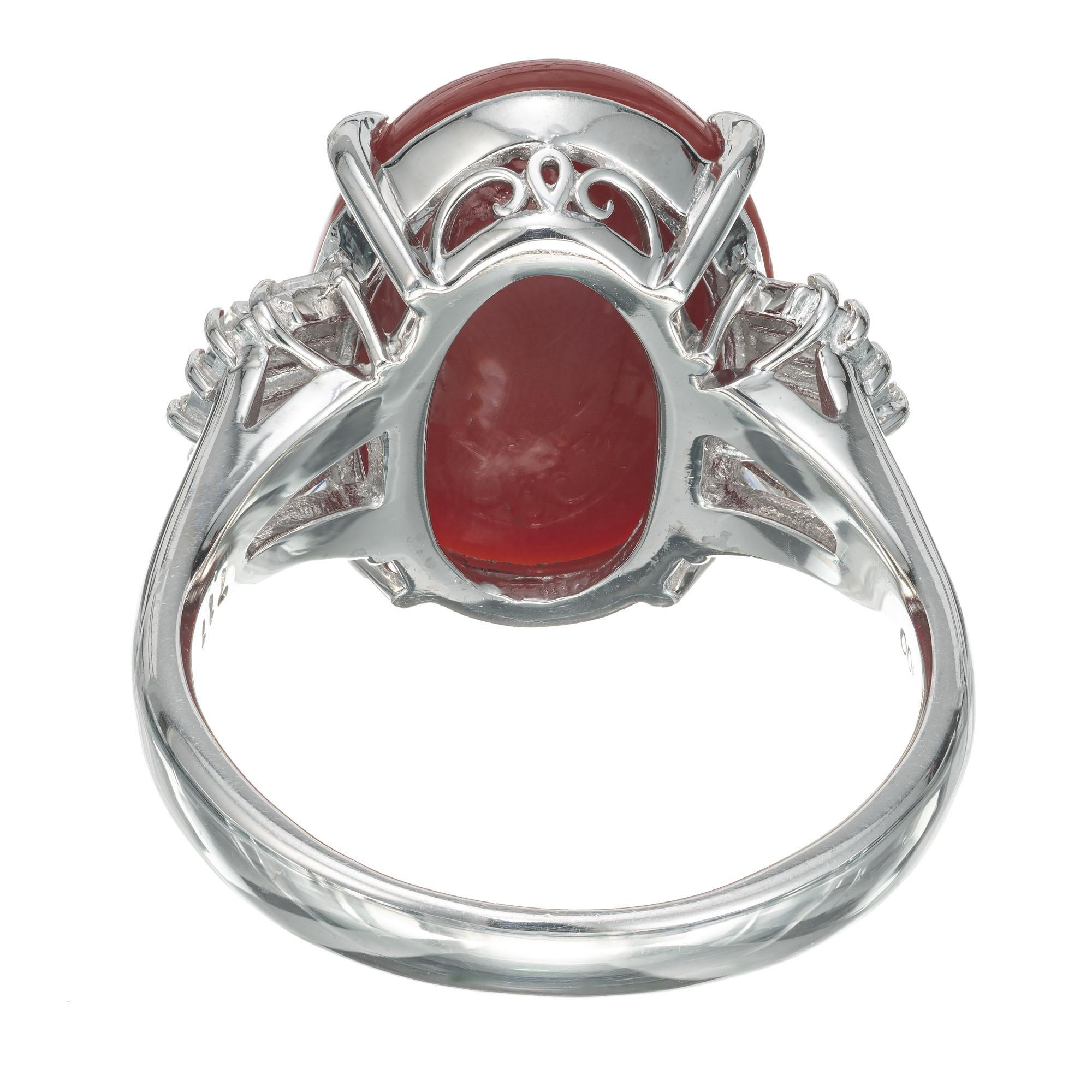 GIA Certified 7.11 Carat Coral Diamond Platinum Ring For Sale 1
