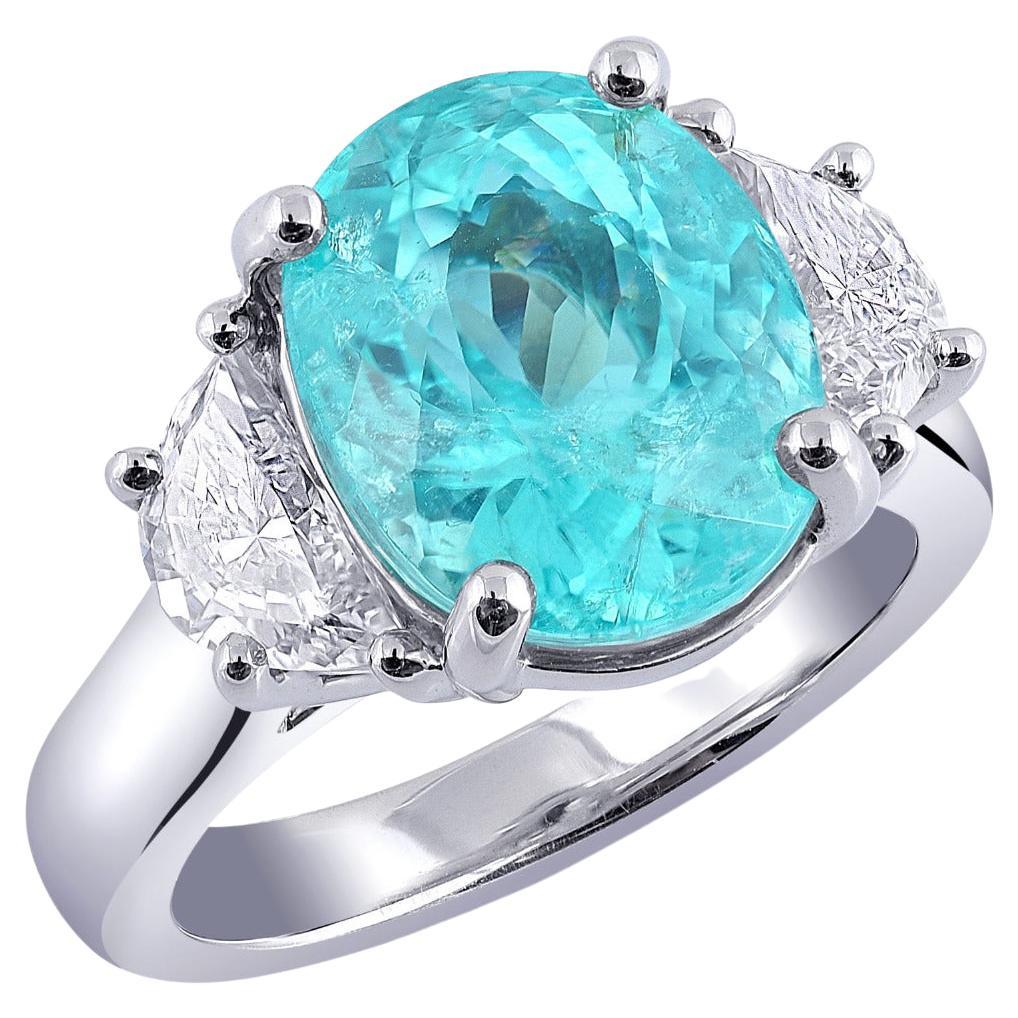 GIA Certified Mozambique Paraiba Tourmaline 7.11 Ct in Plat Ring with Diamonds For Sale