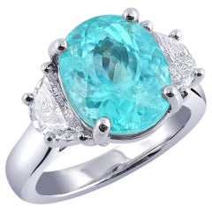 GIA Certified Mozambique Paraiba Tourmaline 7.11 Ct in Plat Ring with Diamonds