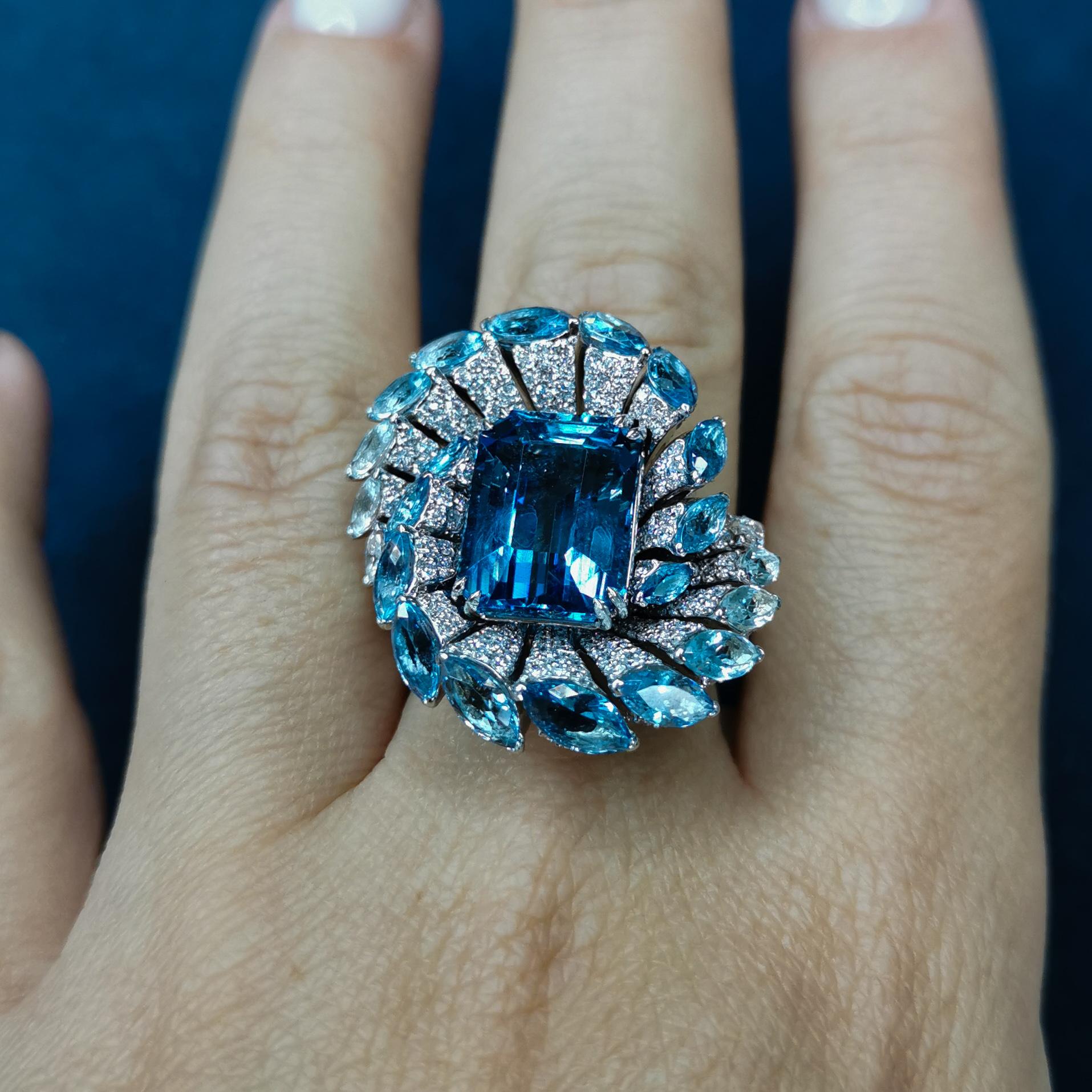 GIA Certified 7.14 Carat Santa-Maria Aquamarine Diamond 18 Karat White Gold Ring 2