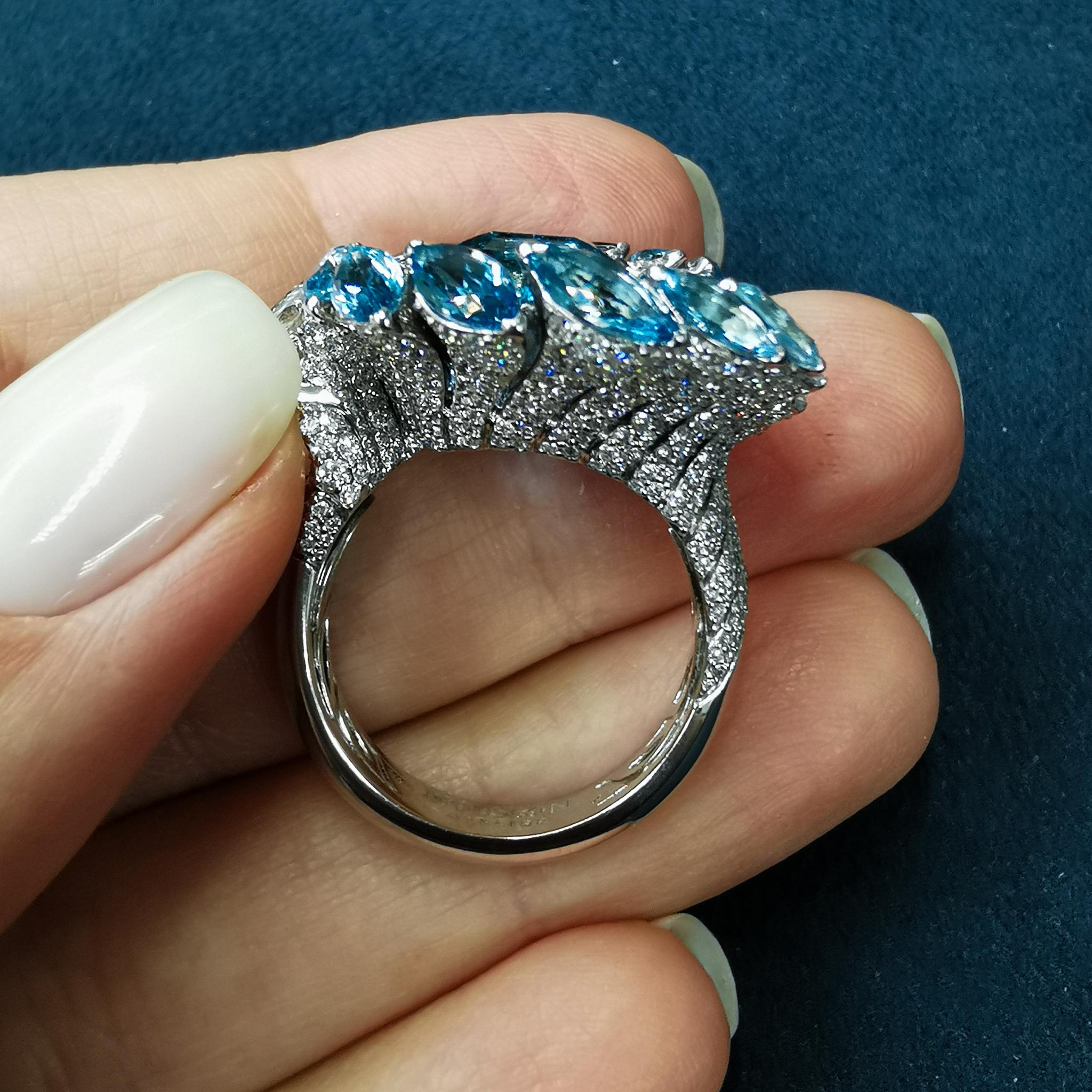 Contemporary GIA Certified 7.14 Carat Santa-Maria Aquamarine Diamond 18 Karat White Gold Ring