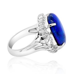 GIA Certified 7.17 Carat Natural Australian Black Fire Opal Platinum Ring